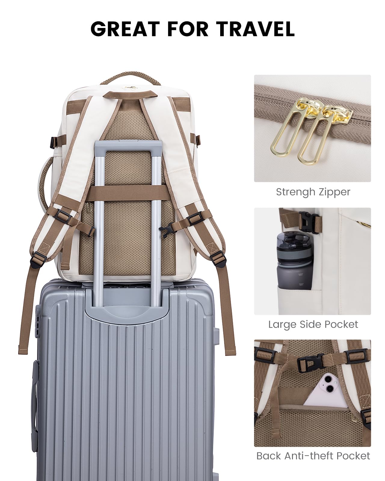 Foto 7 | Mochila De Viaje Lovevook Para Portátil De 17 Pulgadas Para Mujer  Color Beige - Venta Internacional.