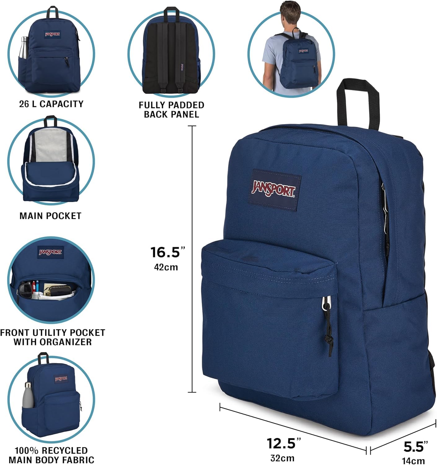 Foto 8 pulgar | Mochila Jansport Superbreak Plus Con Funda Para Portátil De 15 Pulgadas - Venta Internacional.