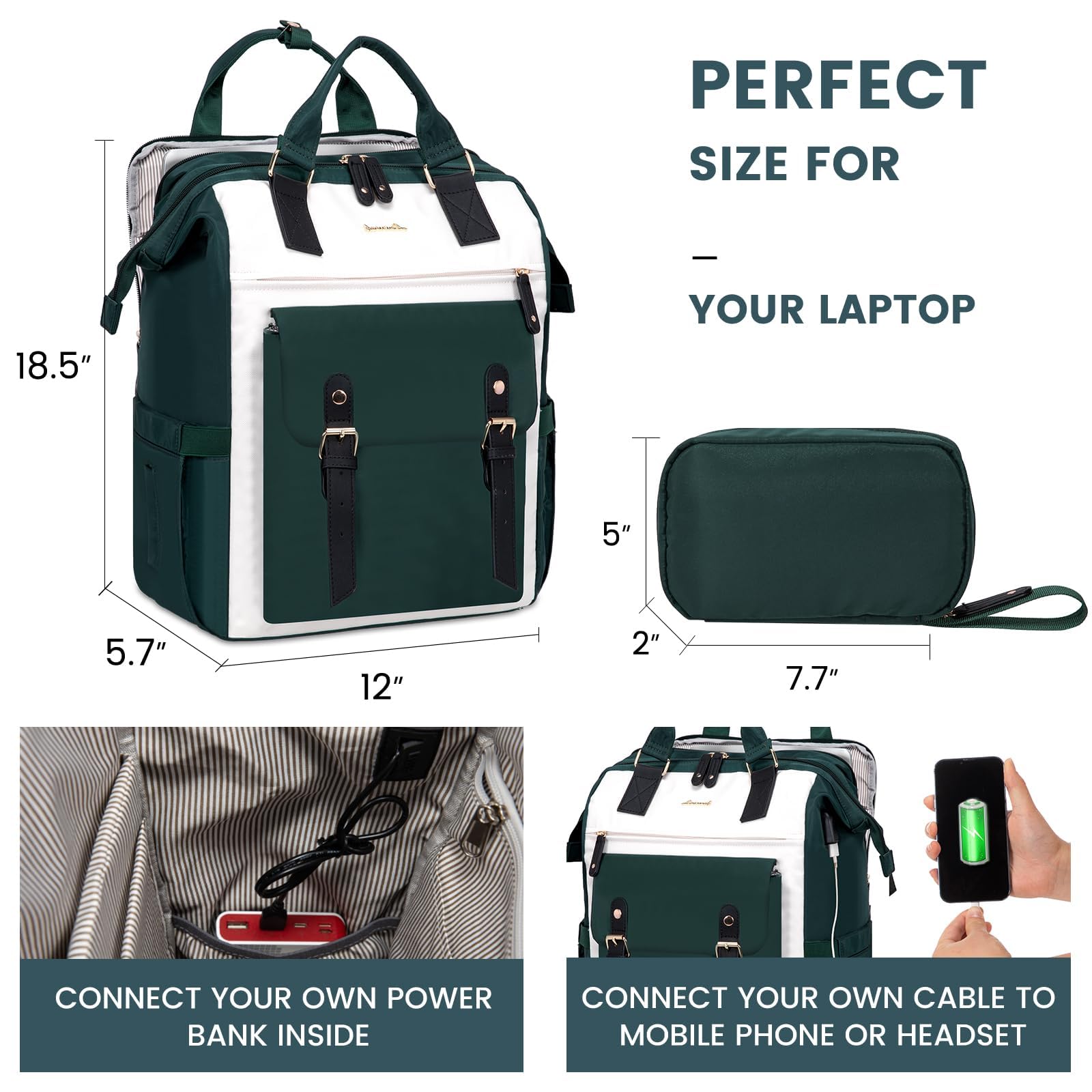 Foto 4 | Mochila Para Portátil Lovevook  Beige Y Verde  17.3 Pulgadas  Resistente Al Agua - Venta Internacional.