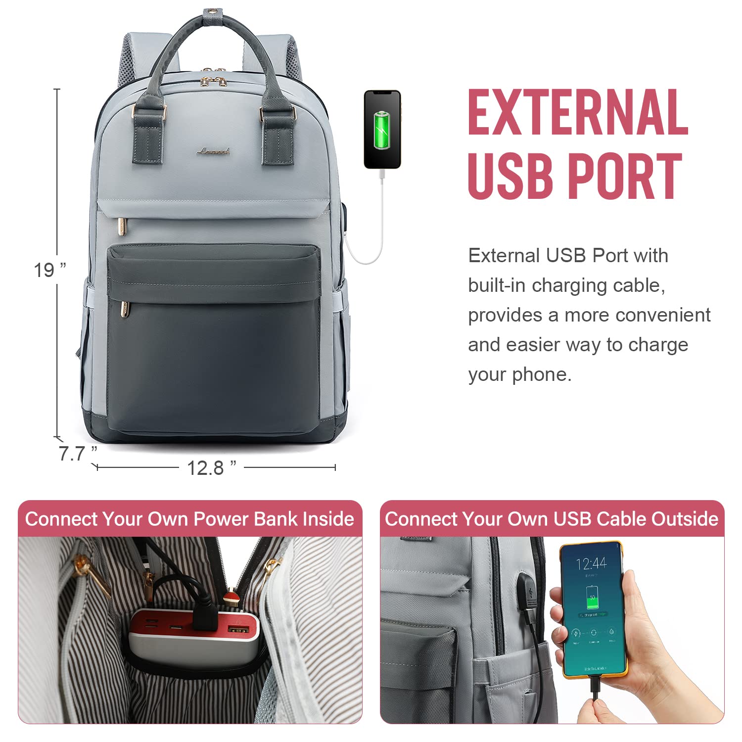 Foto 7 pulgar | Mochila Para Portátil Lovevook De 17.3 Pulgadas Con Puerto Usb Impermeable - Venta Internacional.