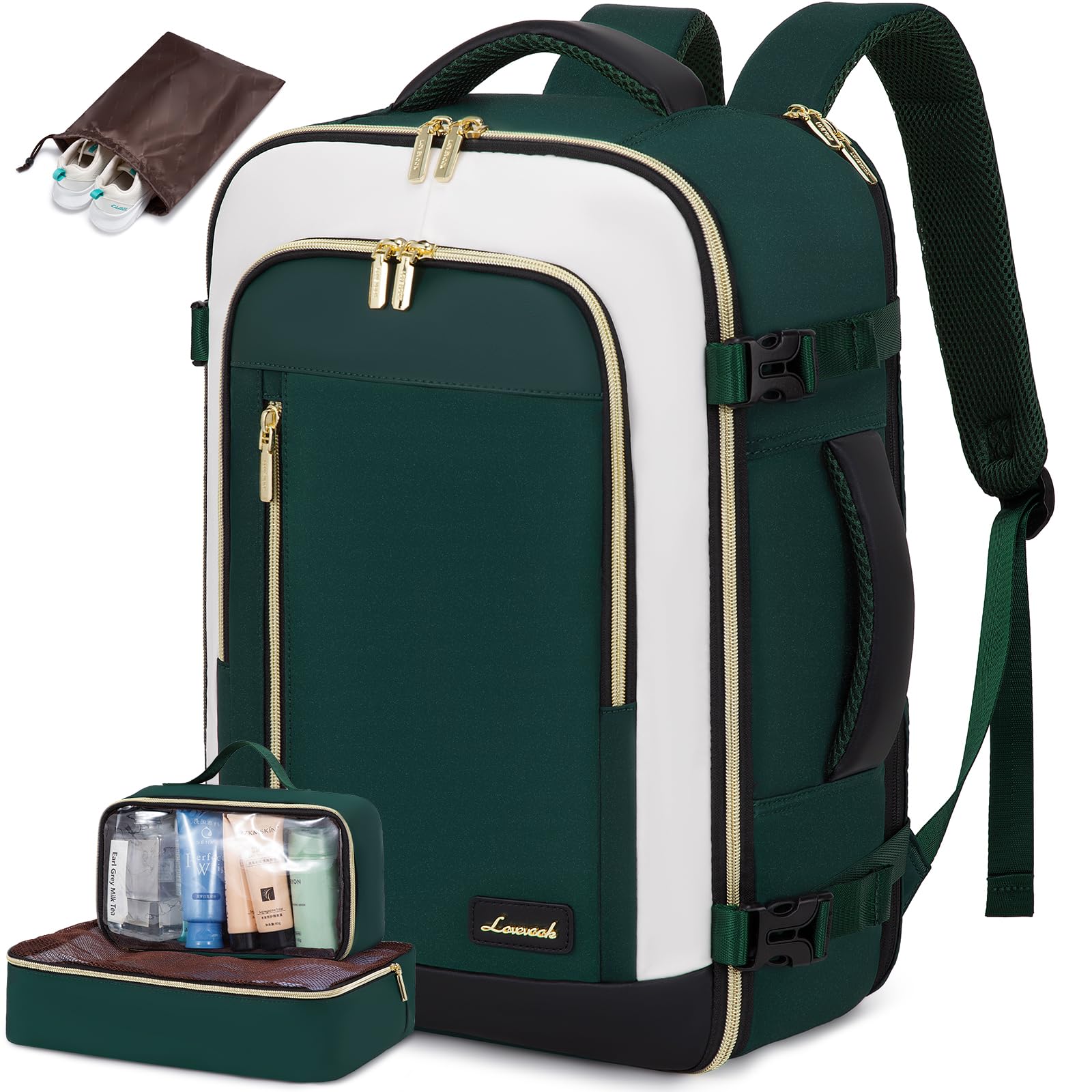 Foto 2 pulgar | Mochila De Viaje Lovevook De 40 Litros Con 3 Cubos De Embalaje  Verde Y Beige - Venta Internacional.