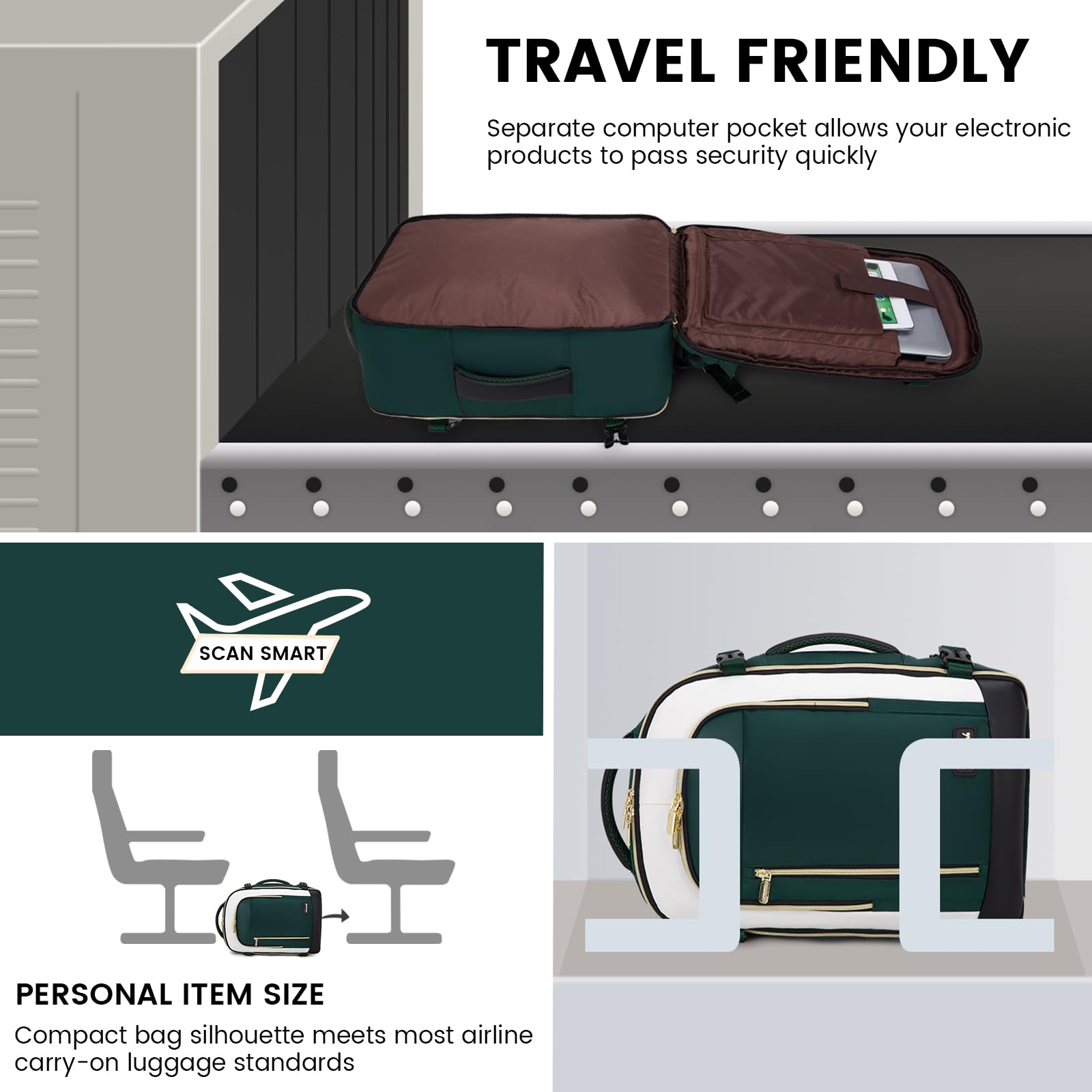 Foto 6 | Mochila De Viaje Lovevook De 40 Litros Con 3 Cubos De Embalaje  Verde Y Beige - Venta Internacional.