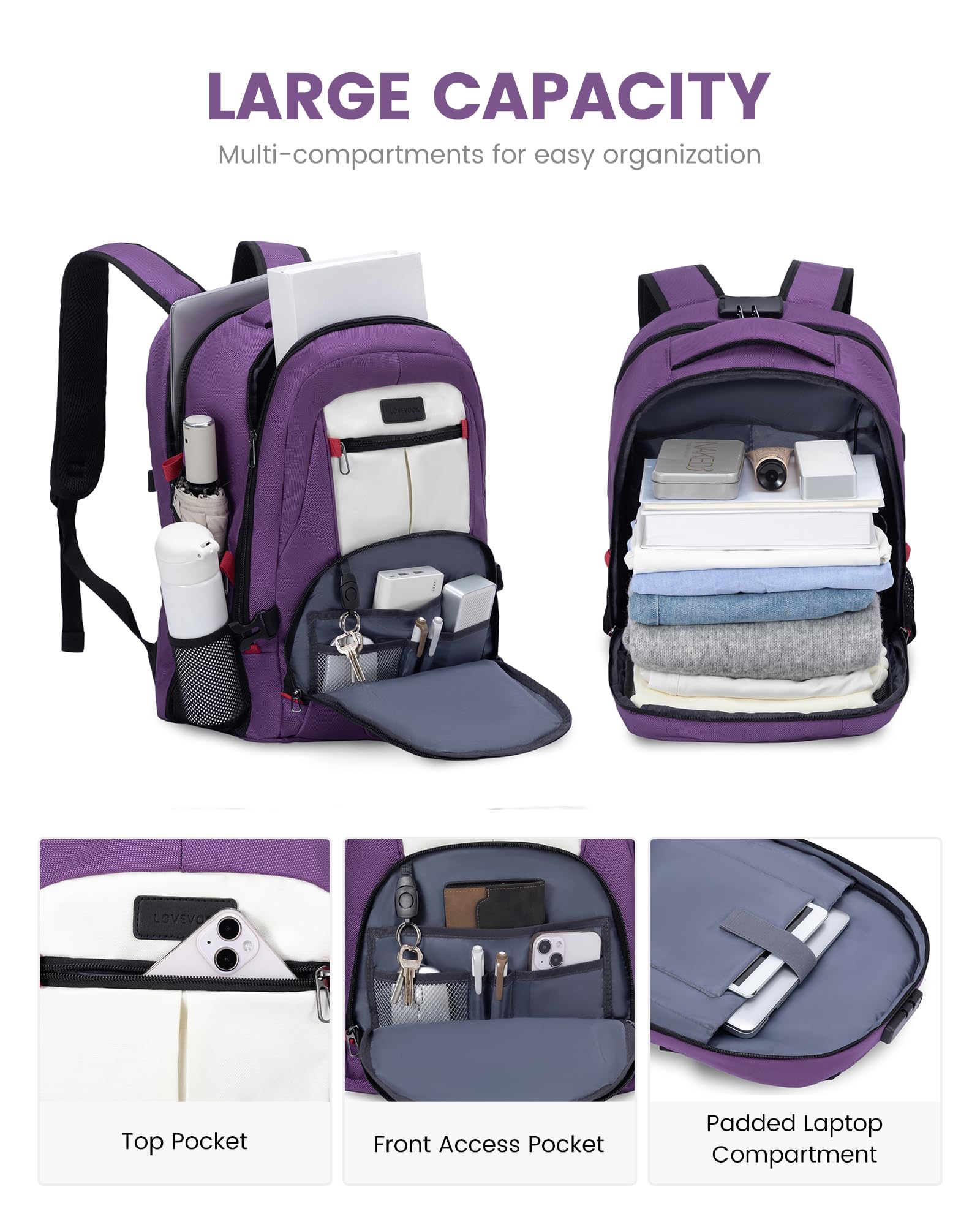Foto 3 pulgar | Mochila Lovevook Para Portátil De Viaje  Impermeable  Antirrobo  45 L - Venta Internacional.