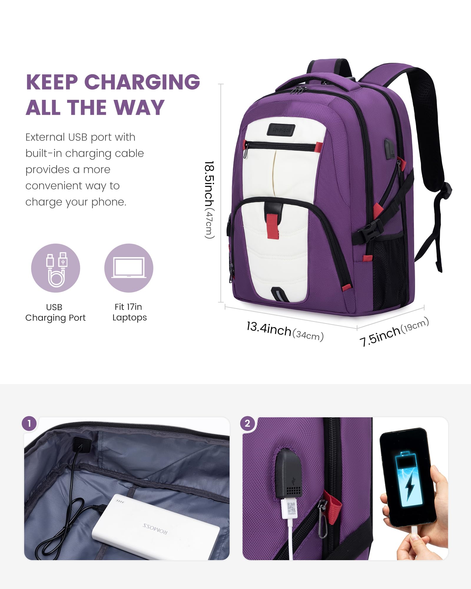 Foto 4 pulgar | Mochila Lovevook Para Portátil De Viaje  Impermeable  Antirrobo  45 L - Venta Internacional.
