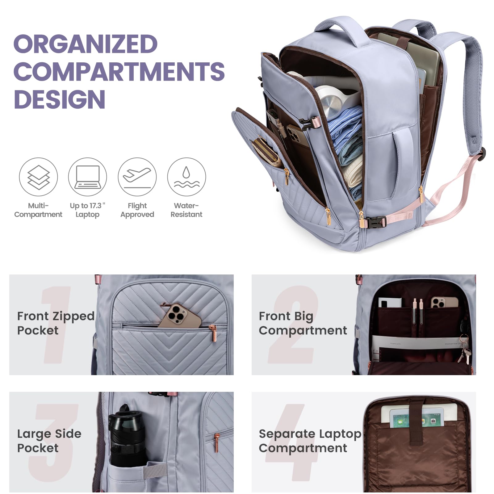 Foto 4 | Mochila De Viaje Lovevook Grande Para Mujer Con Cubos De Embalaje - Venta Internacional.