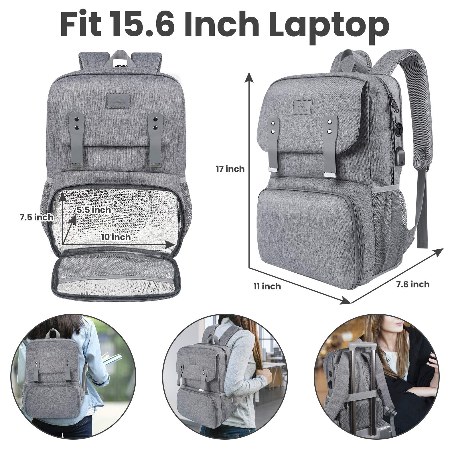 Foto 6 pulgar | Mochila Térmica Matein Para Mujer  Portátil De 15 6 Pulgadas  Color Gris - Venta Internacional.