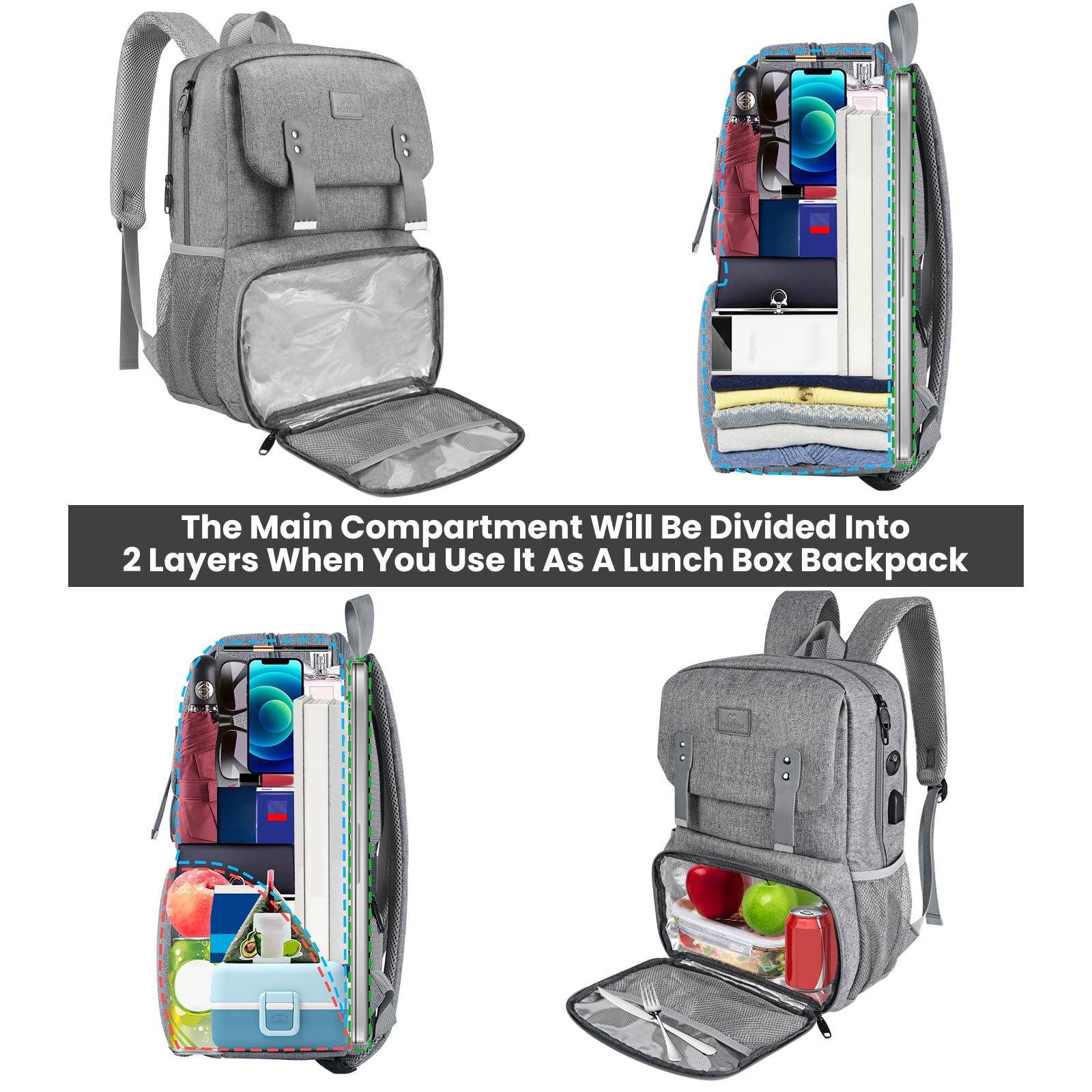 Foto 6 | Mochila Térmica Matein Para Mujer  Portátil De 15 6 Pulgadas  Color Gris - Venta Internacional.