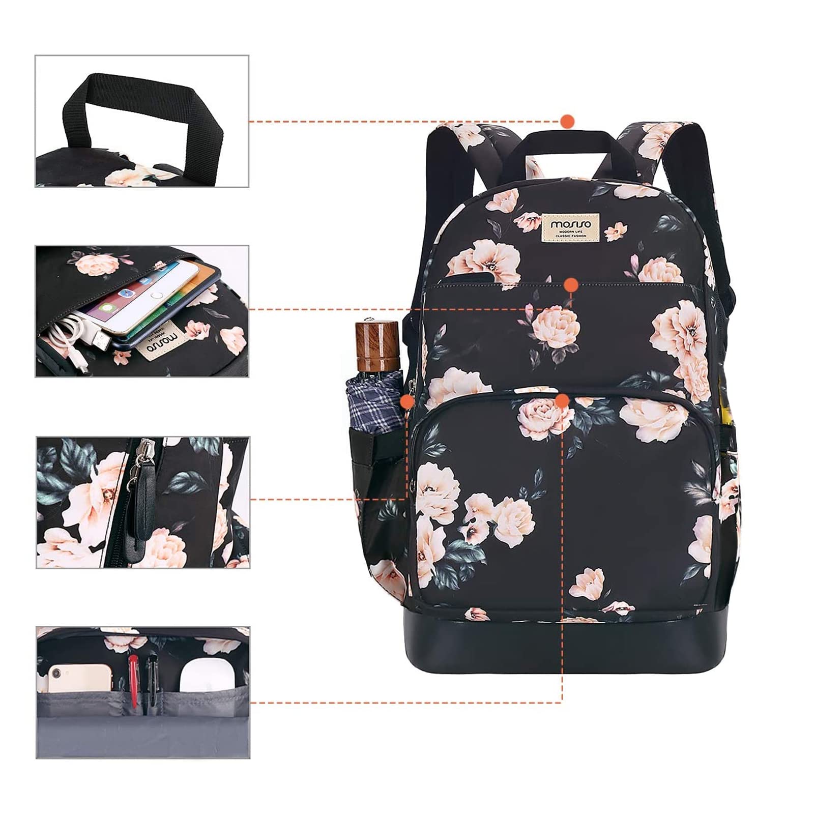 Foto 6 pulgar | Mochila Para Portátil Mosiso Camellia De 15 6-16 Pulgadas Para Mujer  Color Negro - Venta Internacional.