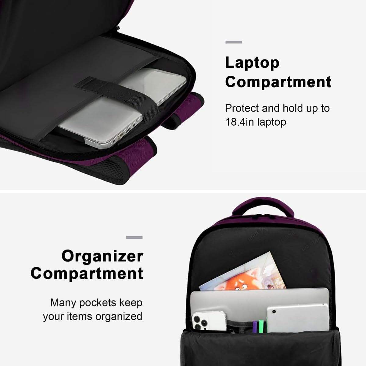 Foto 5 | Mochila De Viaje Matein Large 45l Para Mujer Con Puerto Usb Morada - Venta Internacional.
