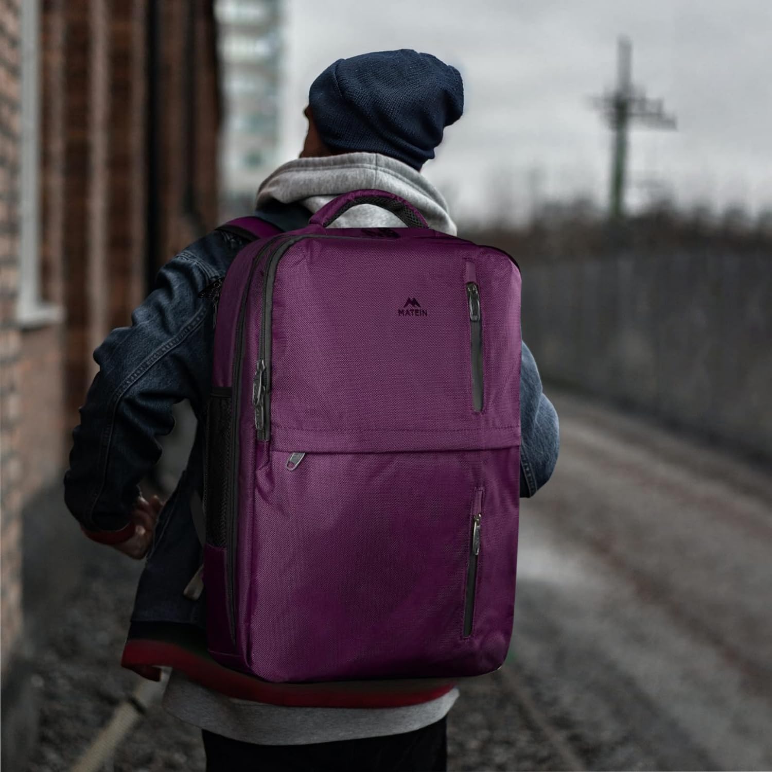Foto 7 | Mochila De Viaje Matein Large 45l Para Mujer Con Puerto Usb Morada - Venta Internacional.