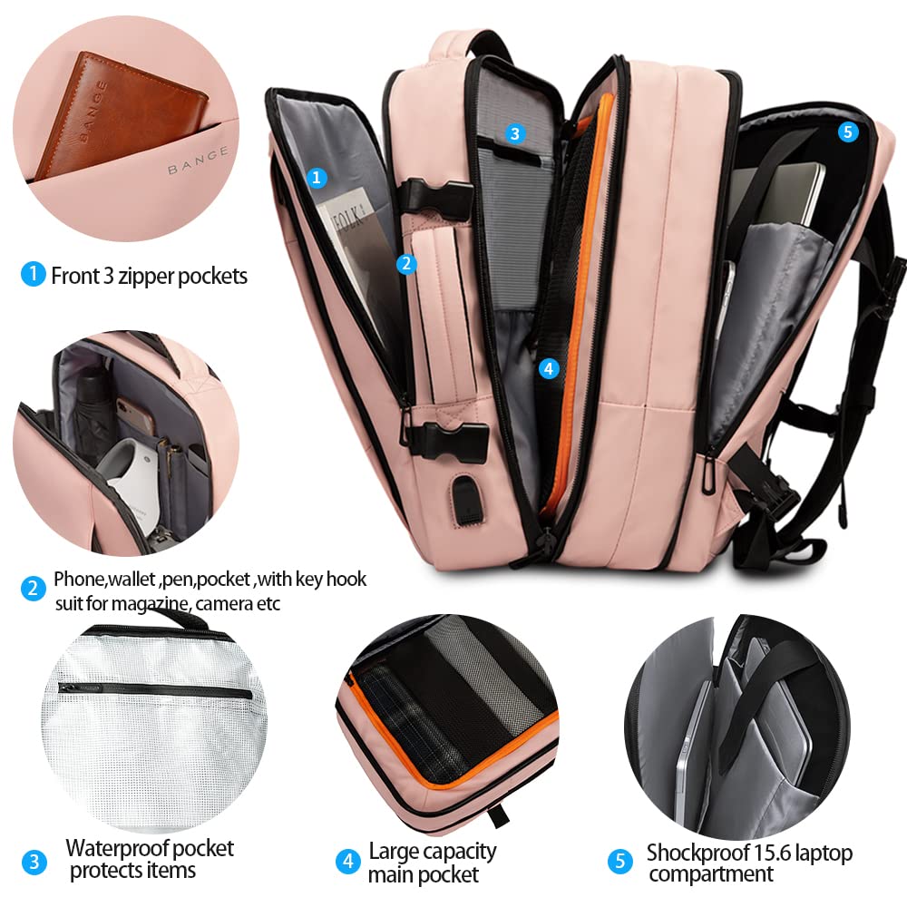 Foto 2 | Mochila De Viaje Bange 35l Para Mujer Con Puerto De Carga Usb - Venta Internacional.