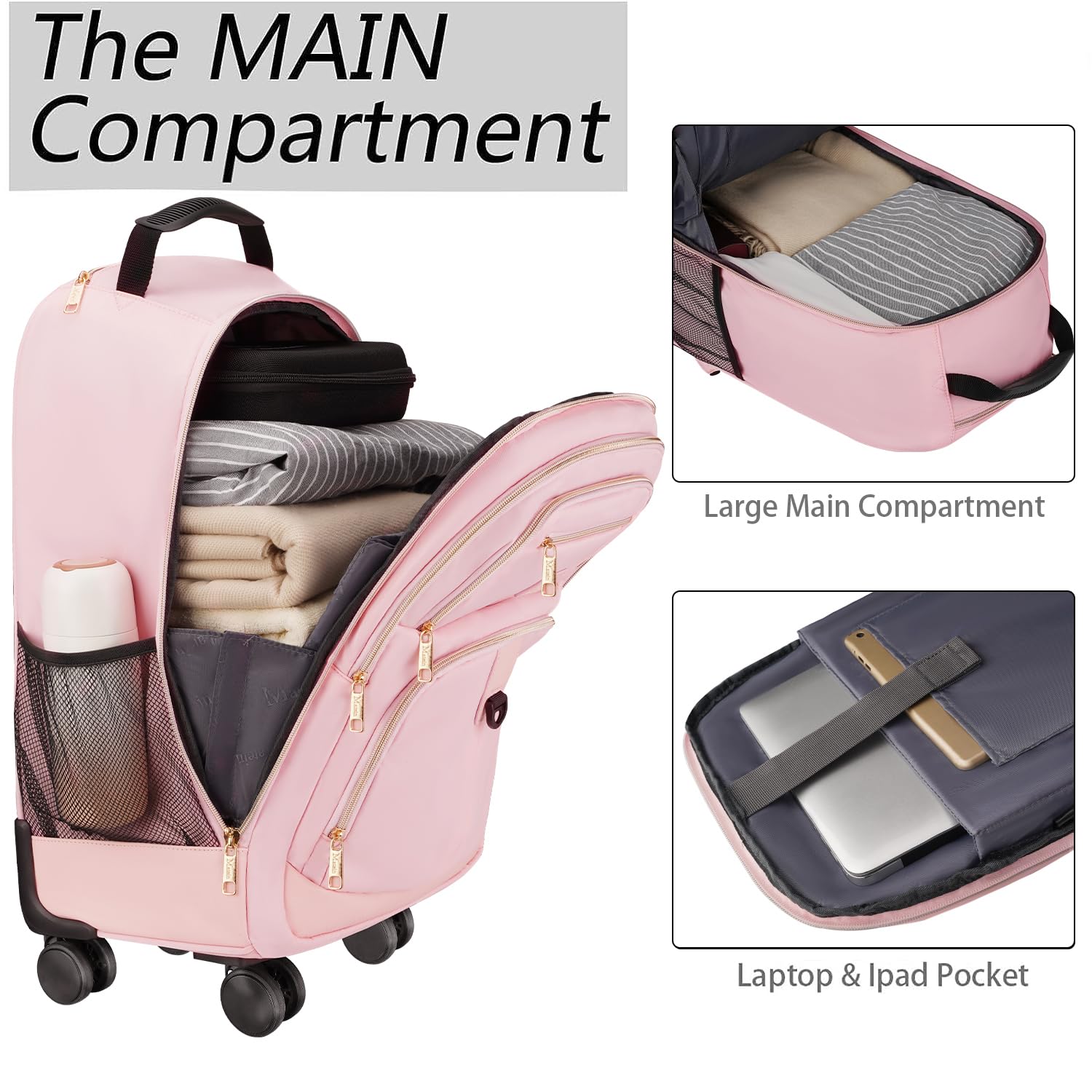 Foto 3 | Mochila Enrollable Matein Roller Para Portátil De 18 Pulgadas  Rosa  Para Mujer - Venta Internacional.