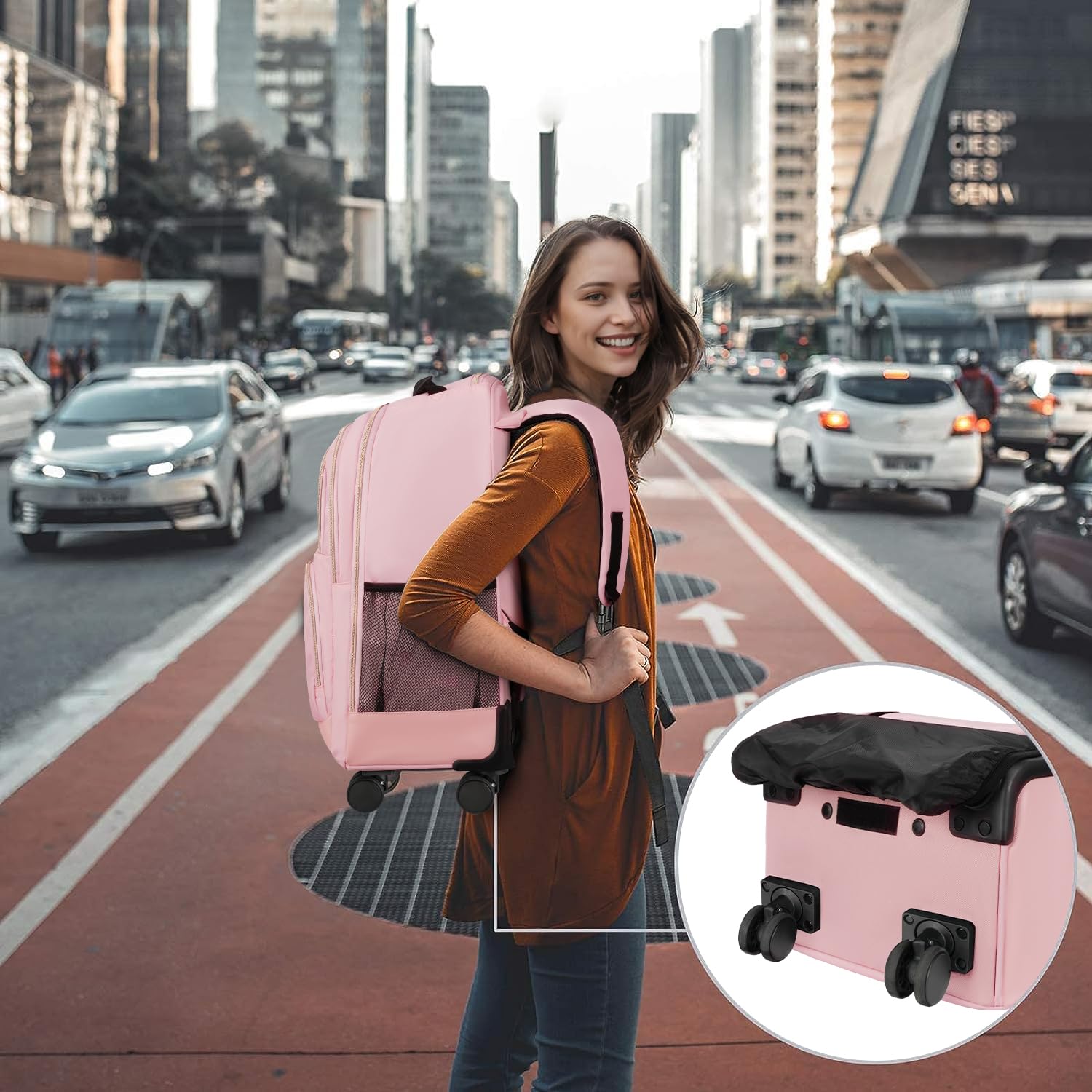 Foto 6 | Mochila Enrollable Matein Roller Para Portátil De 18 Pulgadas  Rosa  Para Mujer - Venta Internacional.