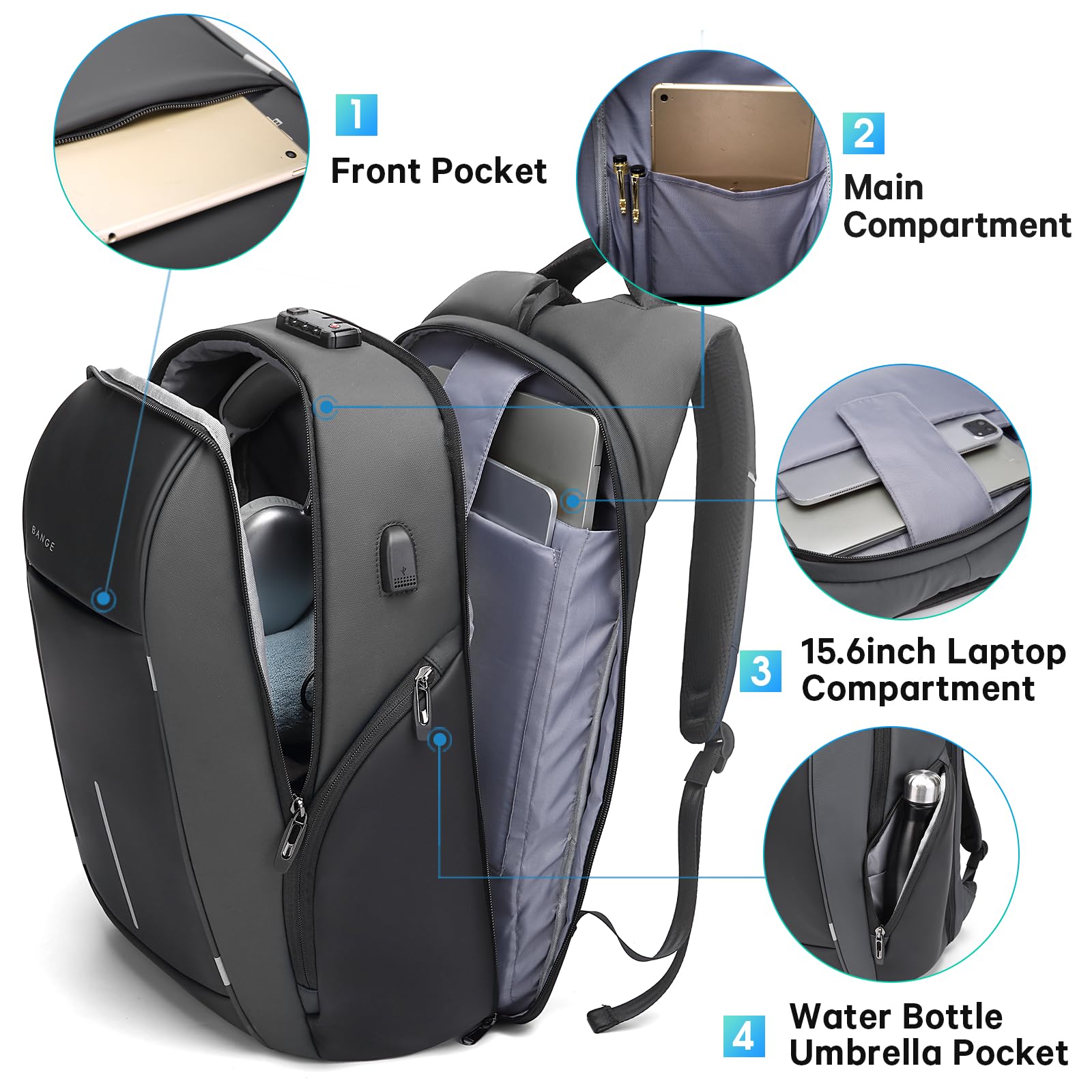 Foto 4 pulgar | Mochila Bange Para Portátil Ligera De 15 6 Pulgadas  Impermeable  De Viaje - Venta Internacional.