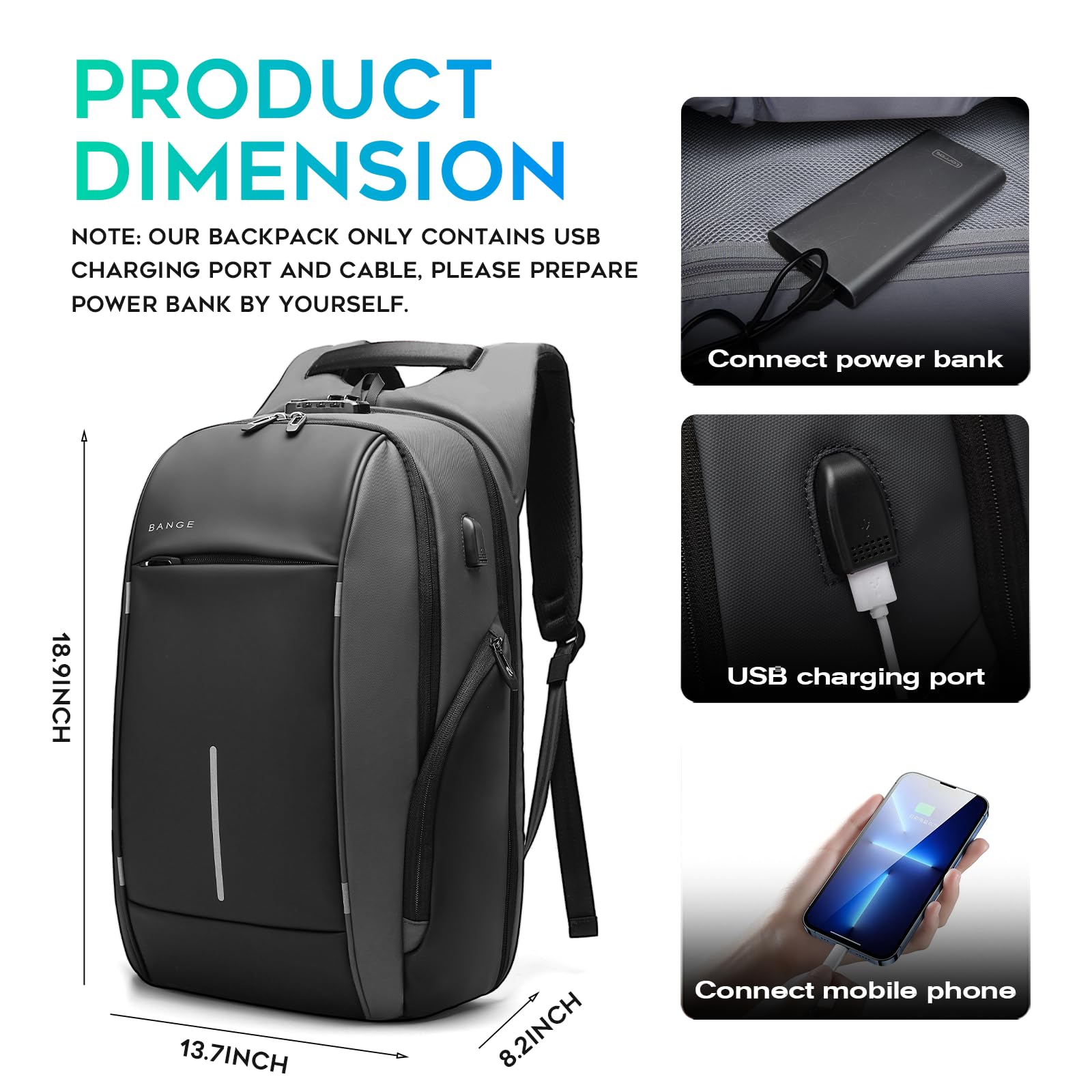 Foto 5 | Mochila Bange Para Portátil Ligera De 15 6 Pulgadas  Impermeable  De Viaje - Venta Internacional.