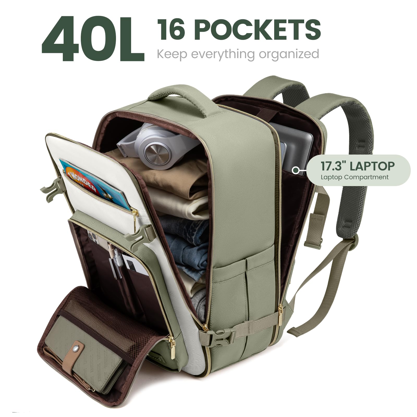 Foto 2 | Mochila De Viaje Lovevook De 40 Litros Para Mujer Con Compartimento Para Portátil De 17 Pulgadas - Venta Internacional.