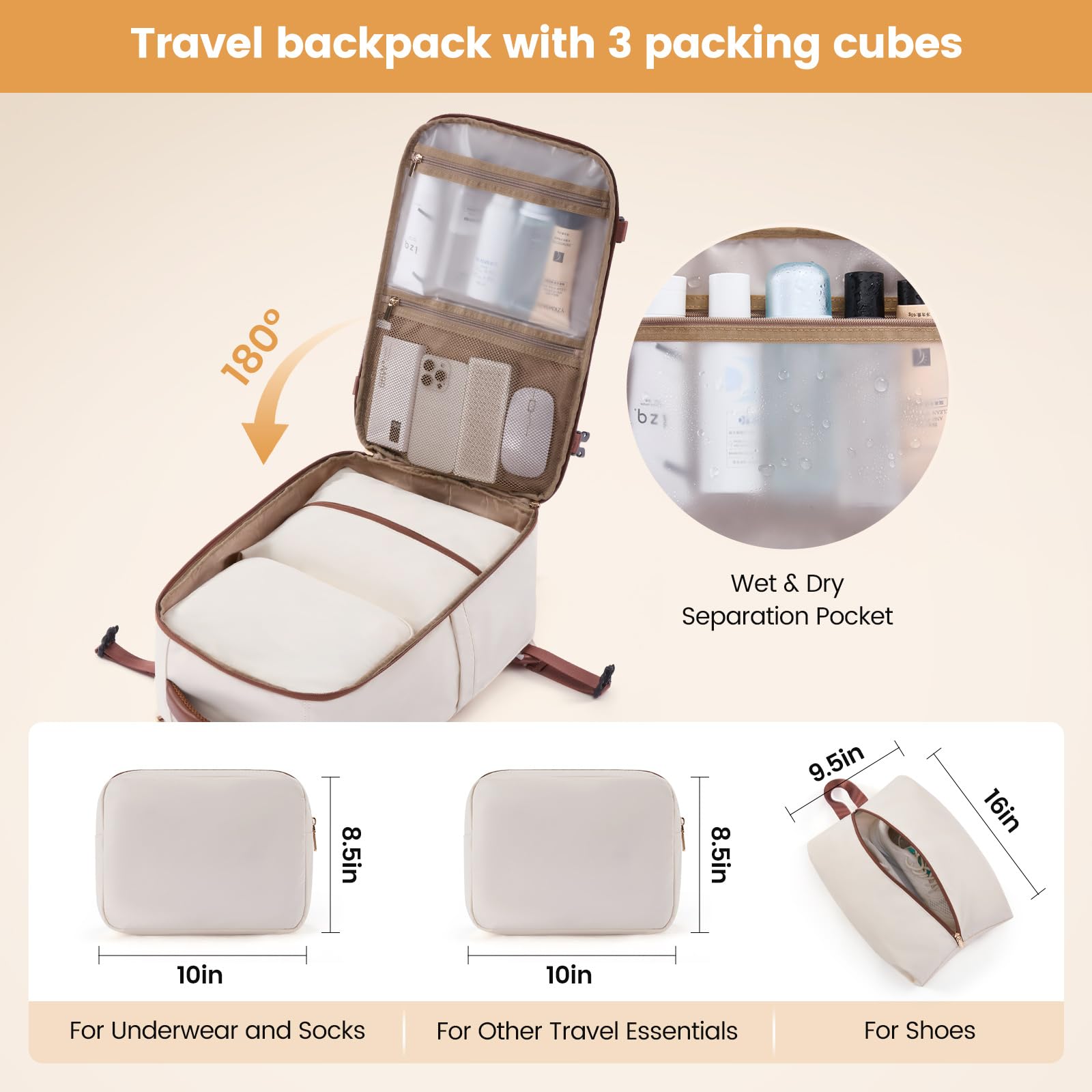 Foto 3 | Mochila De Viaje Lovevook 40l Para Mujer Con 3 Cubos De Embalaje - Venta Internacional.