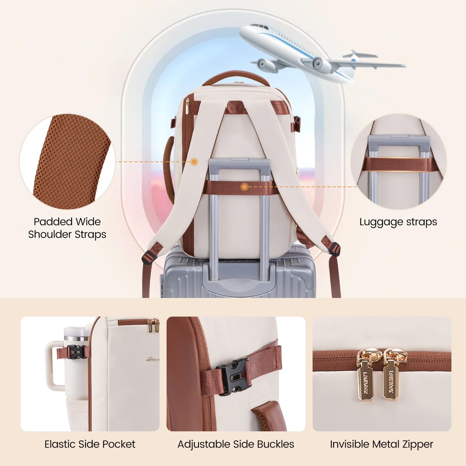 Foto 6 | Mochila De Viaje Lovevook 40l Para Mujer Con 3 Cubos De Embalaje - Venta Internacional.