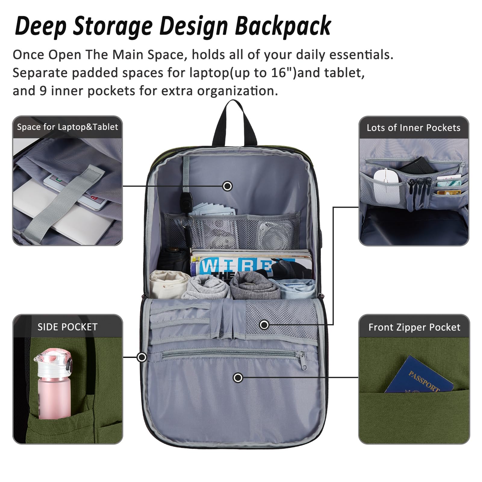 Foto 2 | Mochila Para Portátil Maxtop Deep Storage Con Usb De 17 Pulgadas Resistente Al Agua - Venta Internacional.