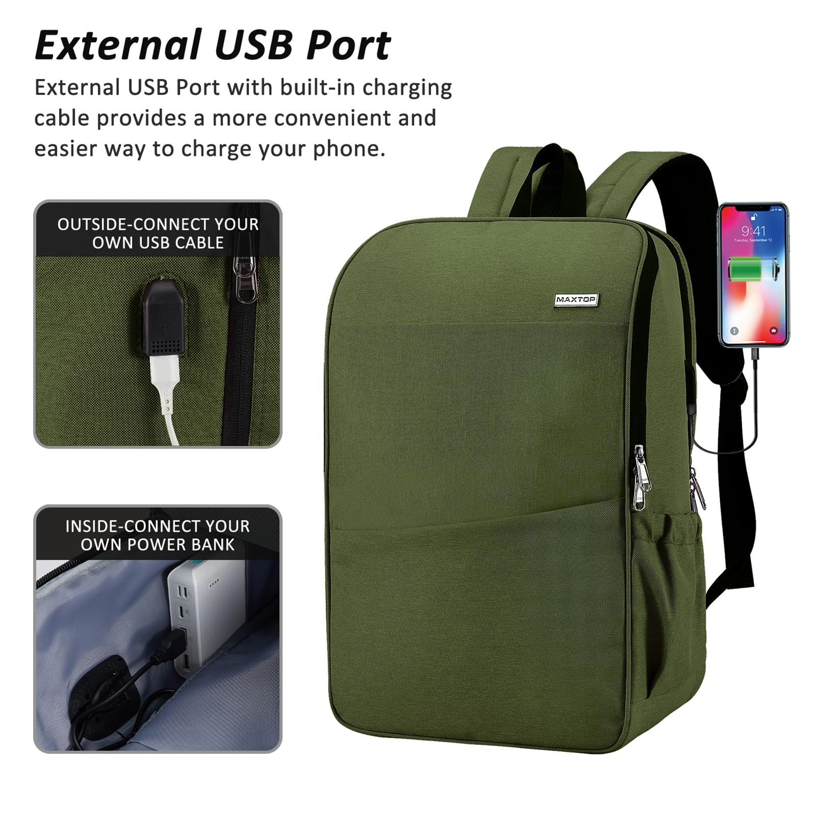 Foto 3 | Mochila Para Portátil Maxtop Deep Storage Con Usb De 17 Pulgadas Resistente Al Agua - Venta Internacional.
