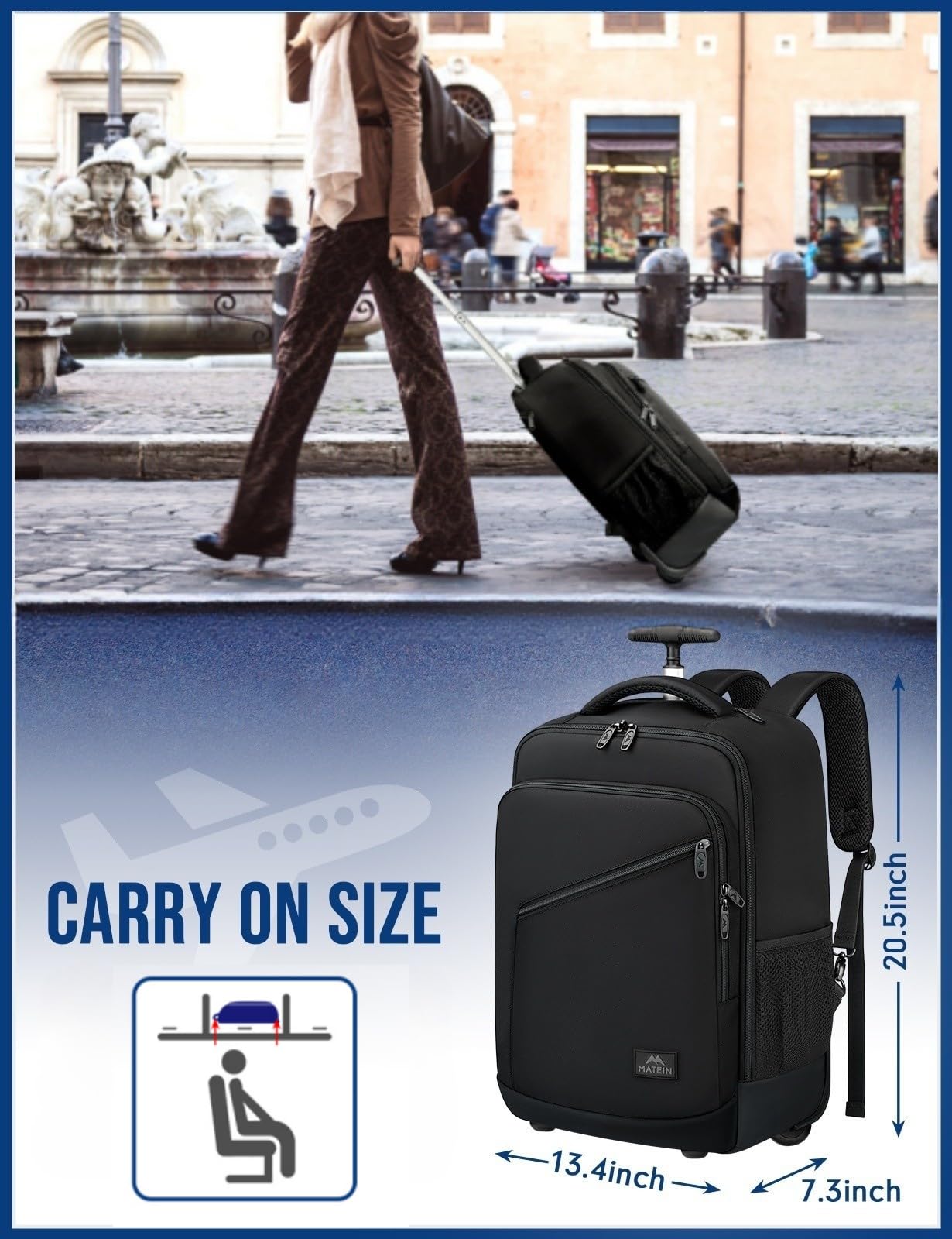 Foto 5 | Mochila Rodante Matein Carry On Luggage De 17 Pulgadas Con Ruedas - Venta Internacional.