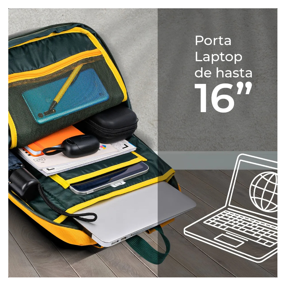 Foto 7 pulgar | Mochila Para Laptop 16” Techzone Tzlbp26-g Rainbow Amarillo