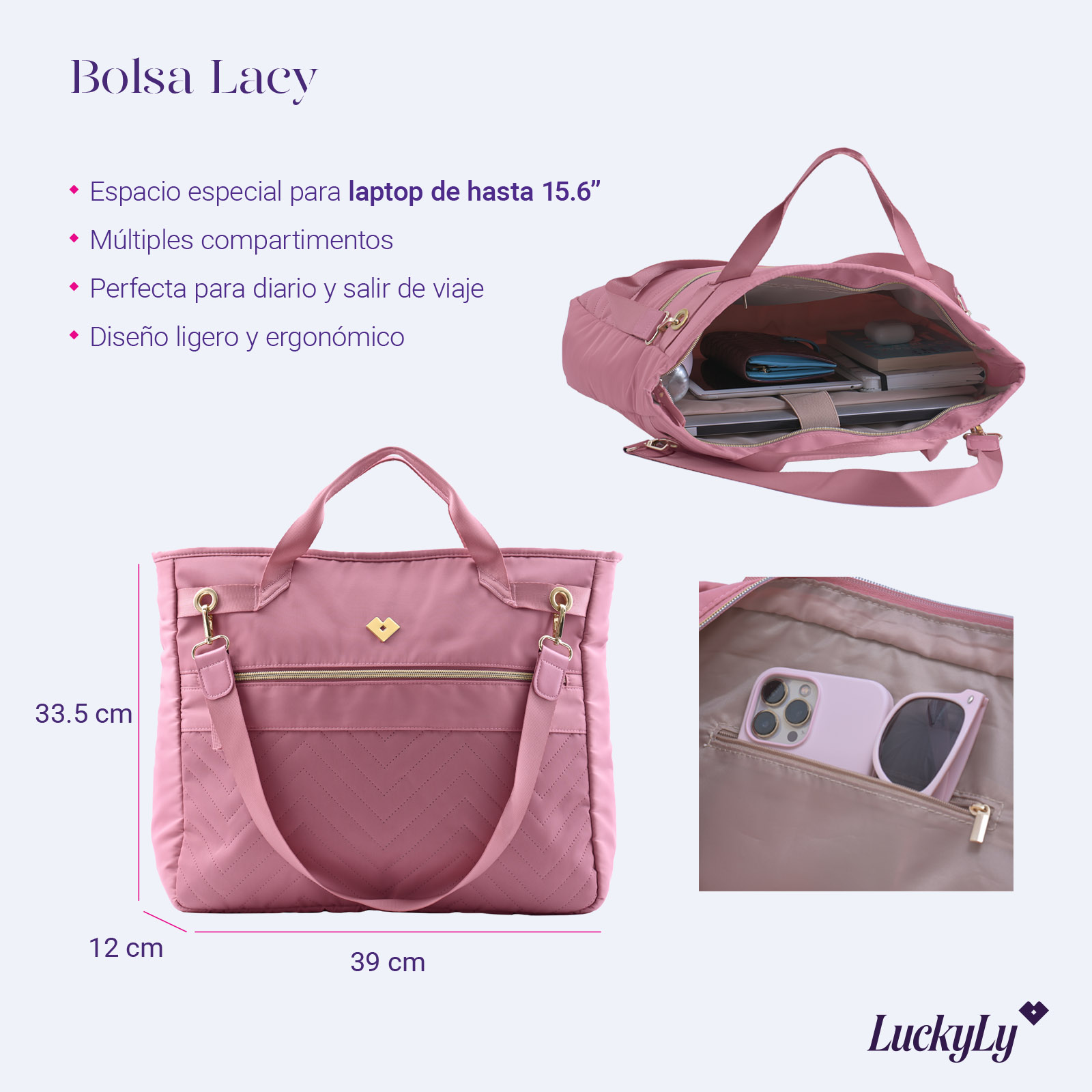 Foto 7 pulgar | Bolsa para Laptop Hasta 15.6" Luckyly color Rosa