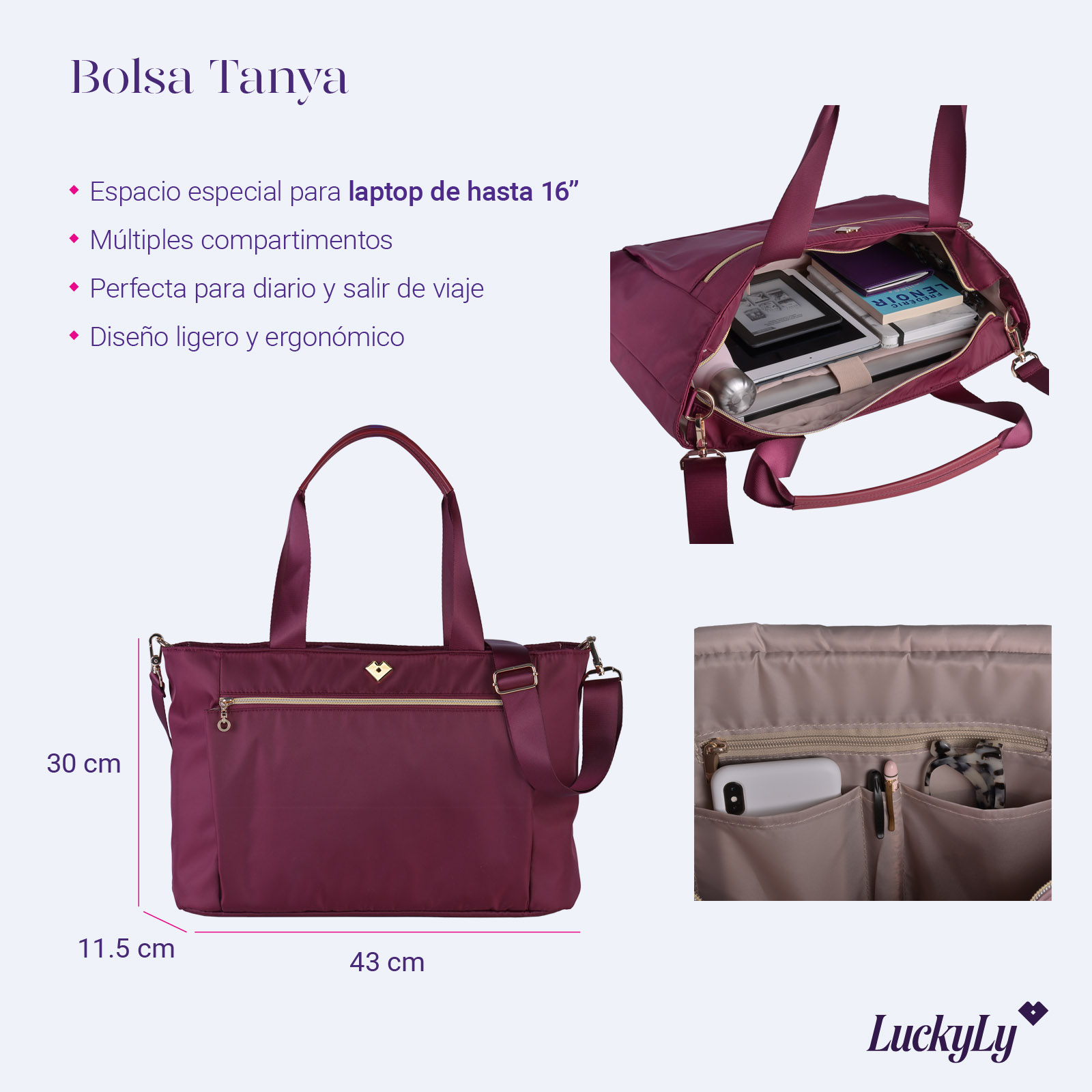 Foto 6 | Bolsa para Laptop Hasta 16" Luckyly color Vino