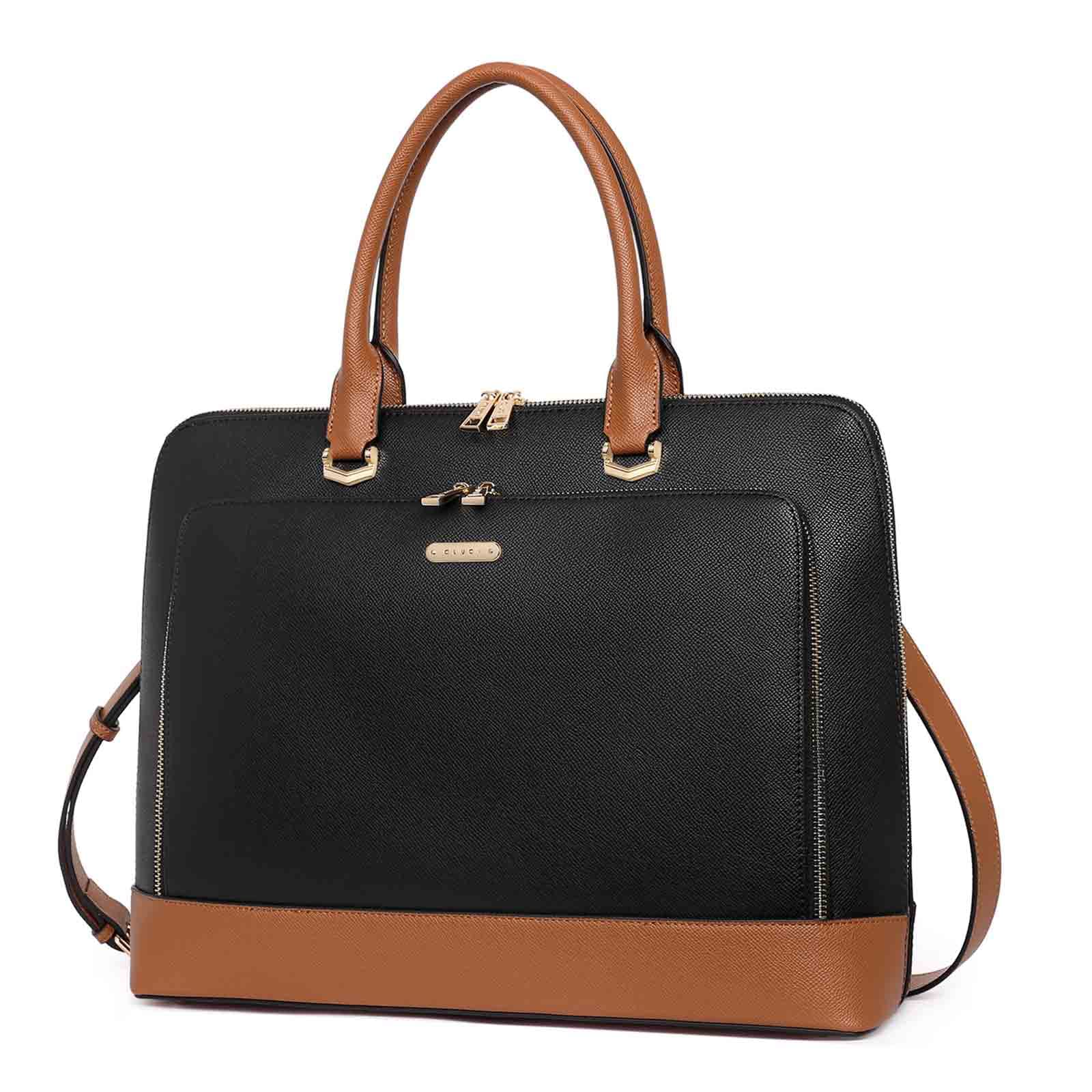 Maletín Cluci Leather Para Portátil De 15.6 Pulgadas Para Mujer, Color Negro-marrón - Venta Internacional.