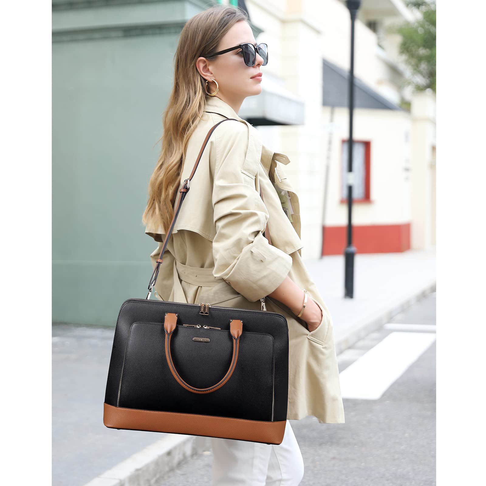 Foto 2 | Maletín Cluci para Portátil de 15.6 Pulgadas Negro con Marrón para Mujer - Venta Internacional