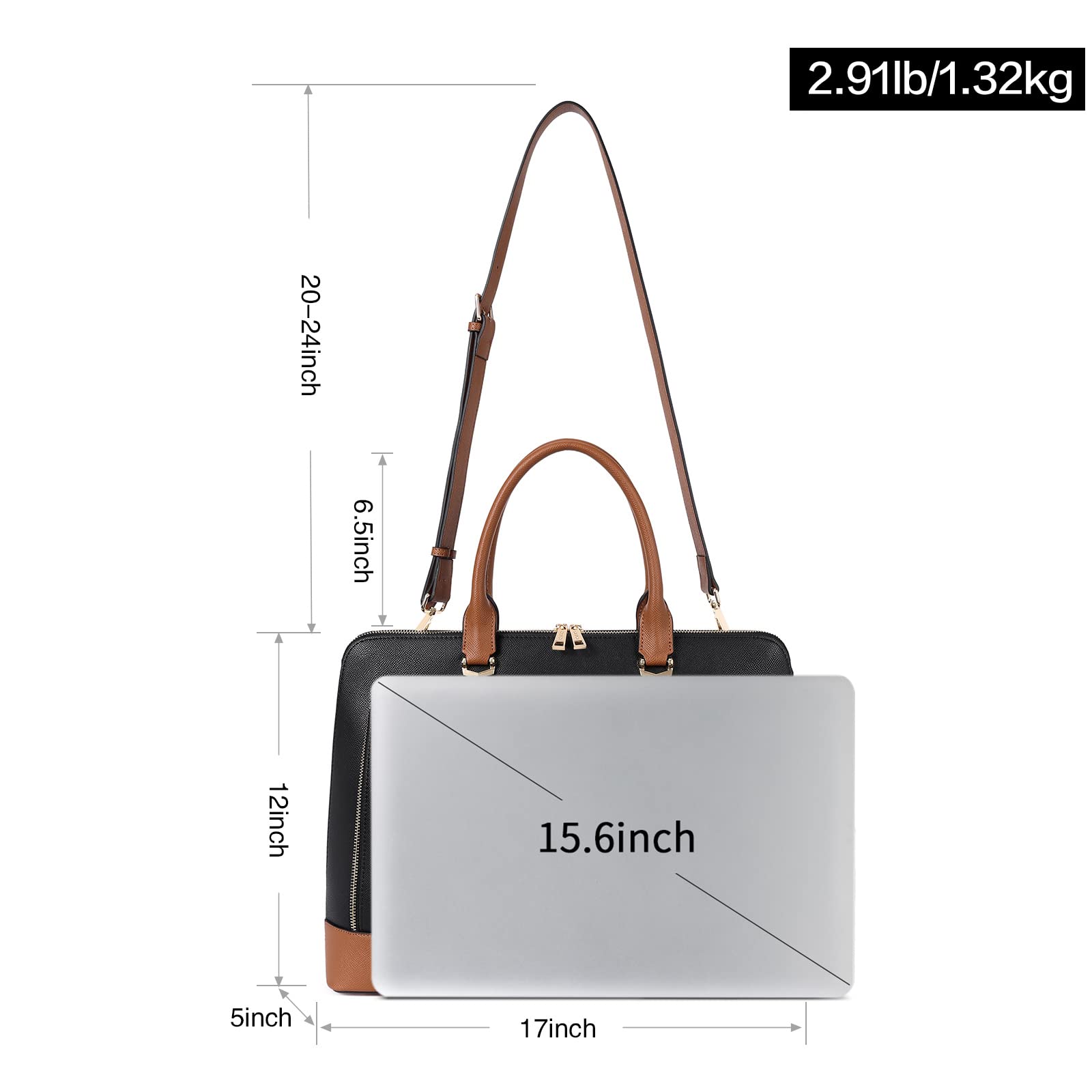 Foto 4 pulgar | Maletín Cluci para Portátil de 15.6 Pulgadas Negro con Marrón para Mujer - Venta Internacional