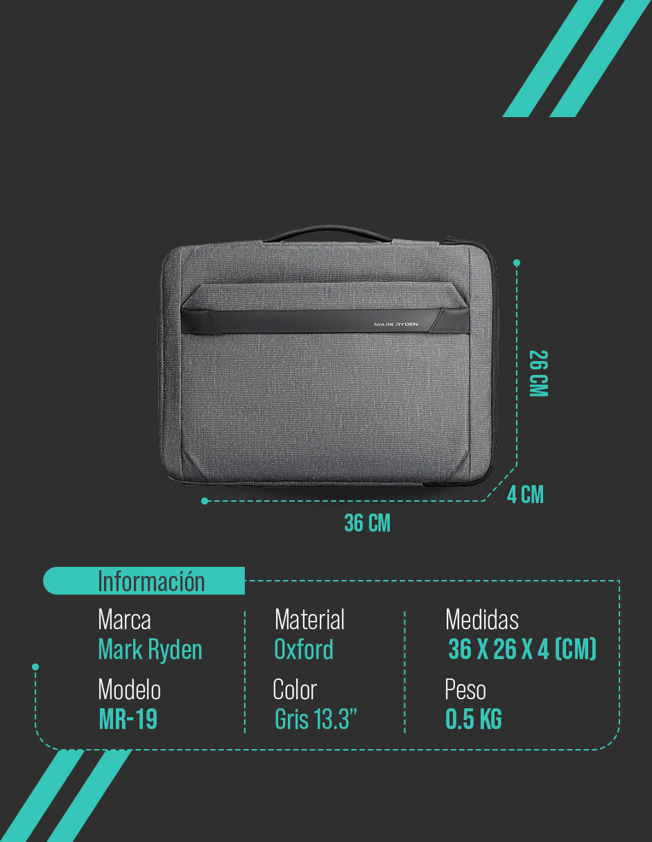 Foto 8 pulgar | Maletín Para Laptop  13.3'' Mark Ryden Modelo 19x Color Gris Repelente Al Agua