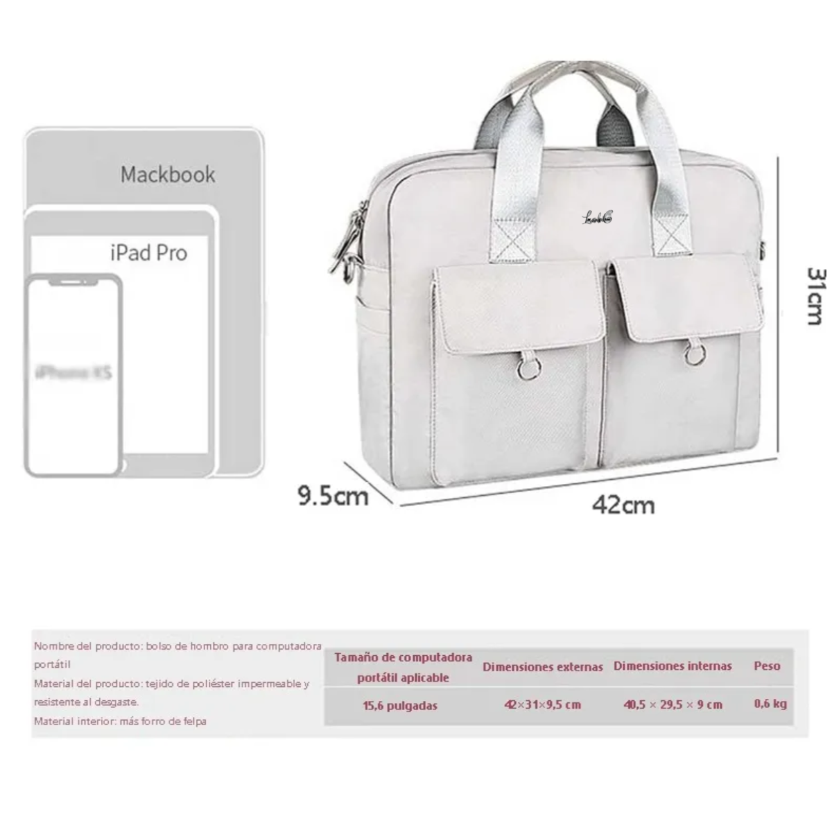 Foto 2 | Impermeable Maletin Bolsa Para Laptop De 15.6inch Lab.g Gris