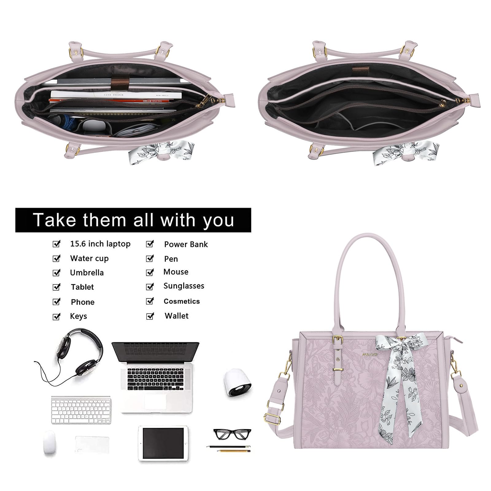 Foto 4 pulgar | Bolsa Mosiso Para Portátil, Piel Sintética, 15.6 A 16 Pulgadas, Para Mujer, Color Lila Polvoriento - Venta Internacio