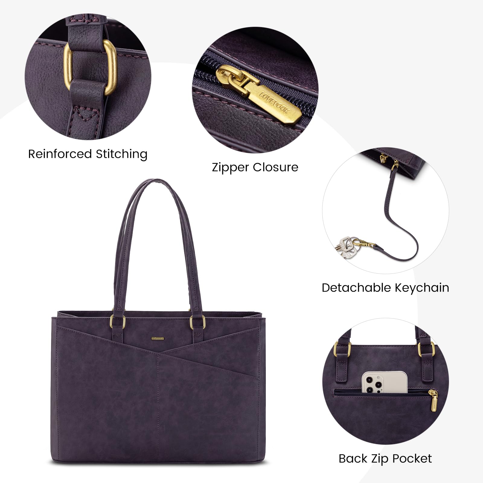 Foto 6 | Bolsa Para Portátil Lovevook Para Mujer De 15.6 Pulgadas, Piel Impermeable - Venta Internacional.