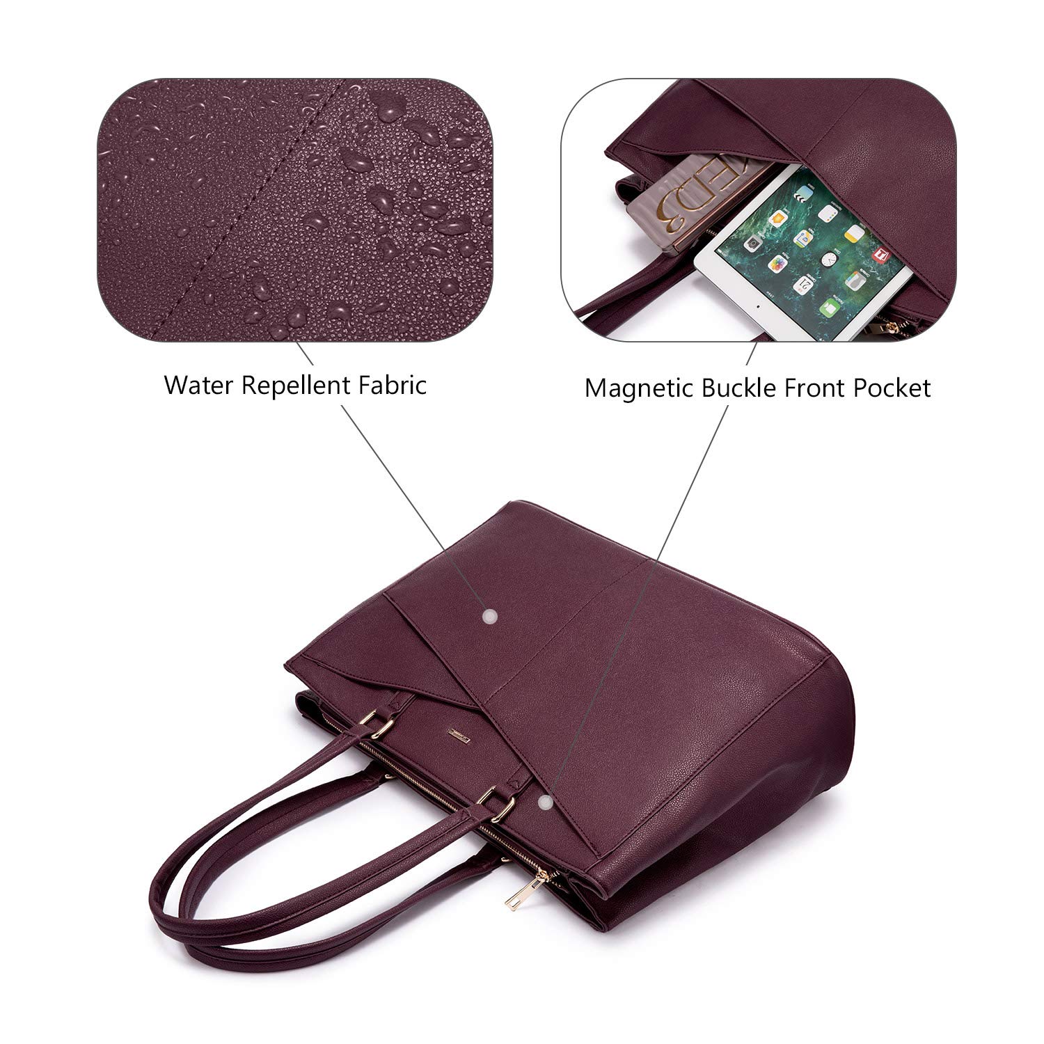 Foto 2 | Bolsa De Mano Para Portátil Lovevook De Piel Impermeable De 15,6 Pulgadas, Color Morado - Venta Internacional.