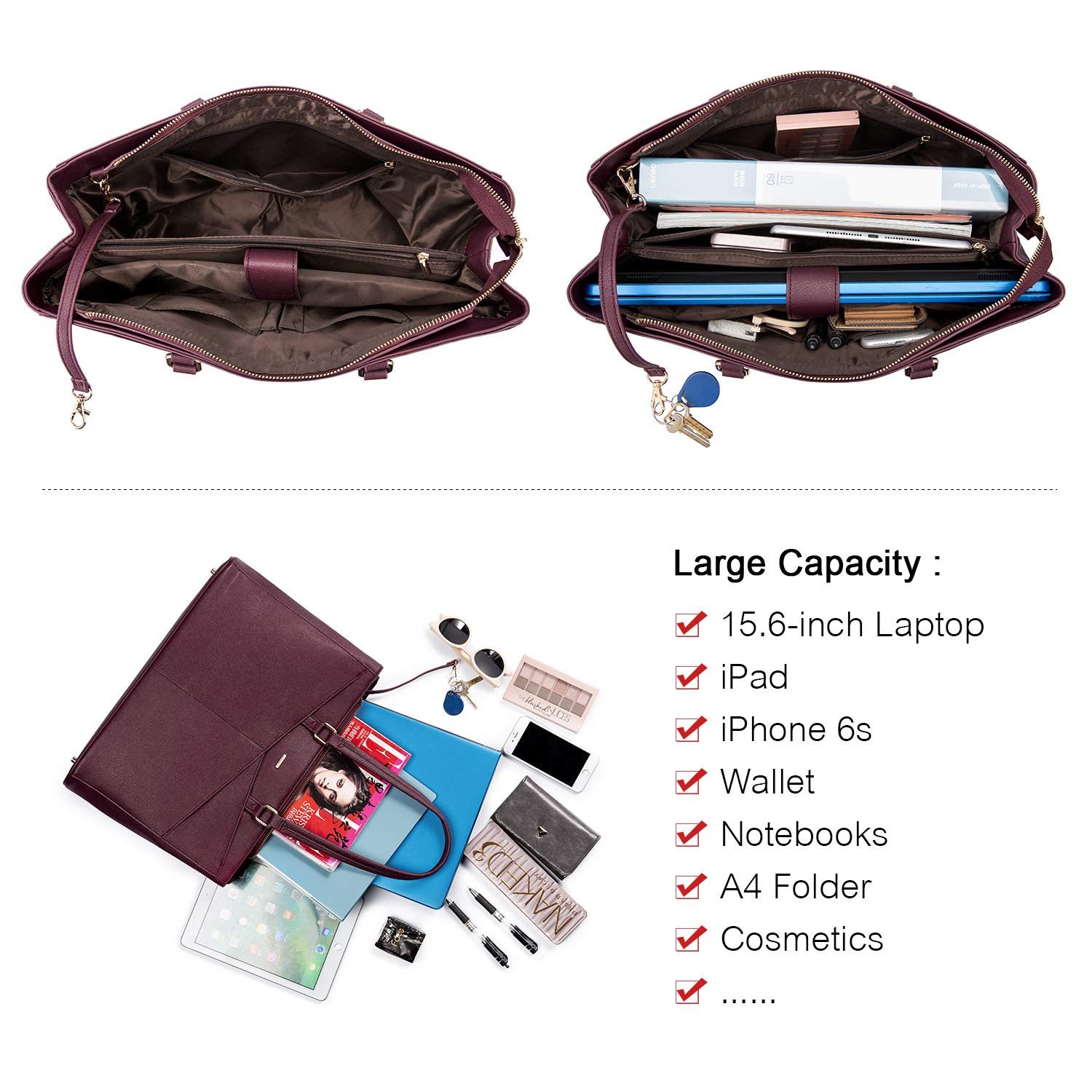 Foto 4 | Bolsa De Mano Para Portátil Lovevook De Piel Impermeable De 15,6 Pulgadas, Color Morado - Venta Internacional.