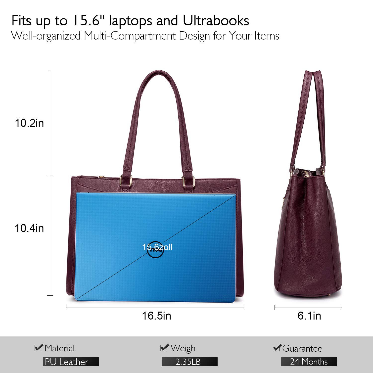 Foto 6 | Bolsa De Mano Para Portátil Lovevook De Piel Impermeable De 15,6 Pulgadas, Color Morado - Venta Internacional.