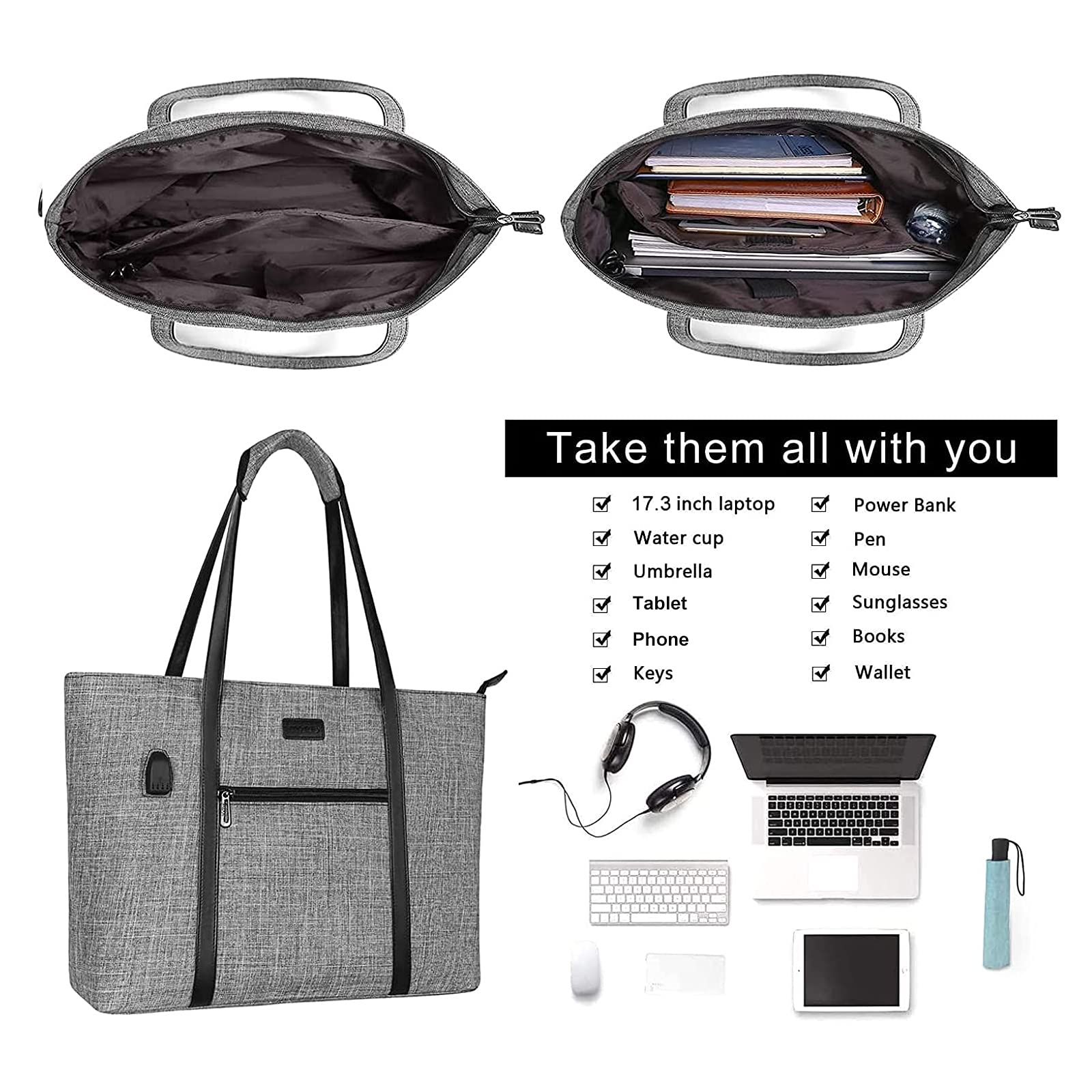 Foto 5 pulgar | Bolsa Mosiso Para Ordenador Portátil Con Puerto Usb Para Macbook De 17,3 Pulgadas, Color Gris - Venta Internacional.
