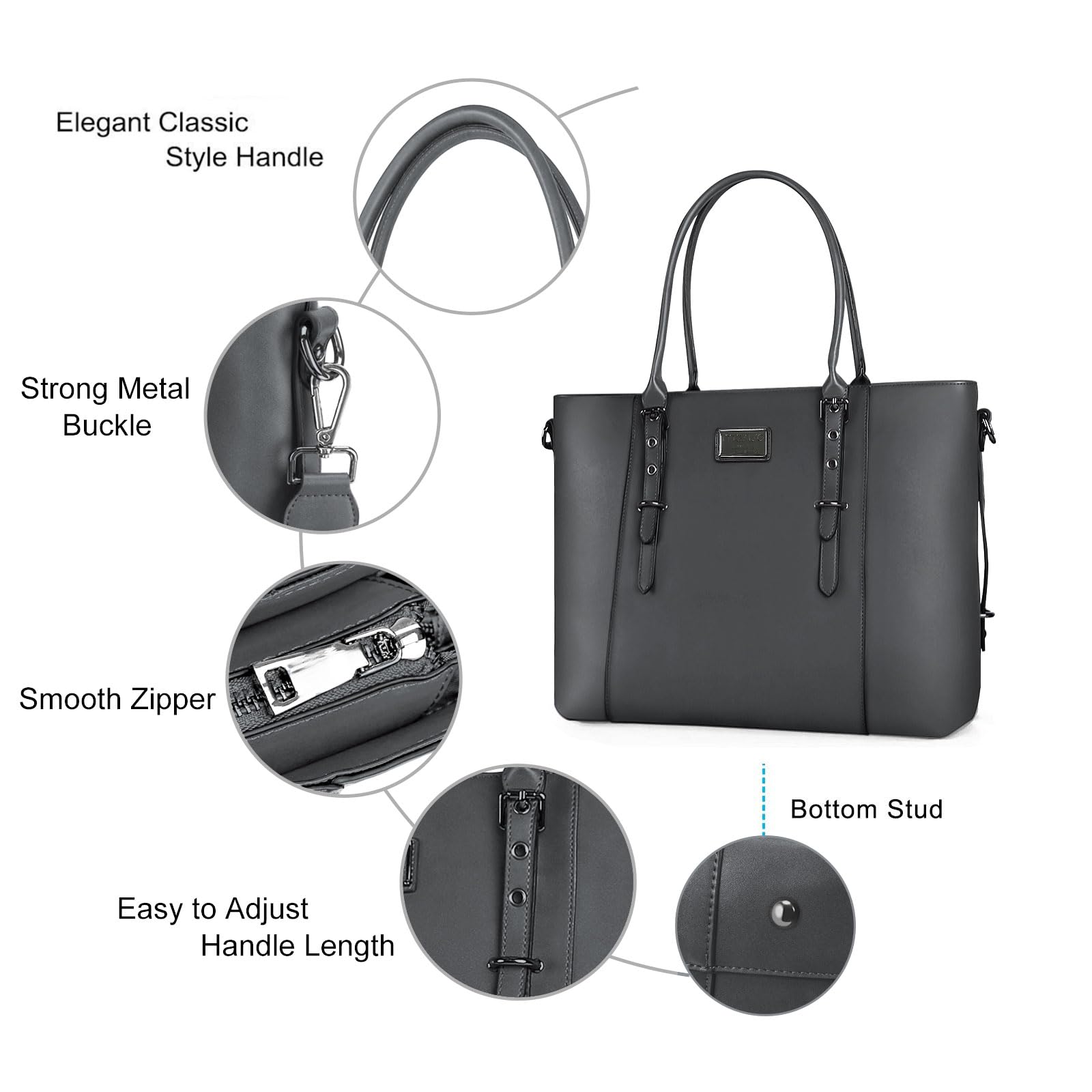 Foto 3 | Bolsa Mosiso Para Portátil, Piel Sintética, Impermeable, 15-16 Pulgadas, Gris - Venta Internacional.