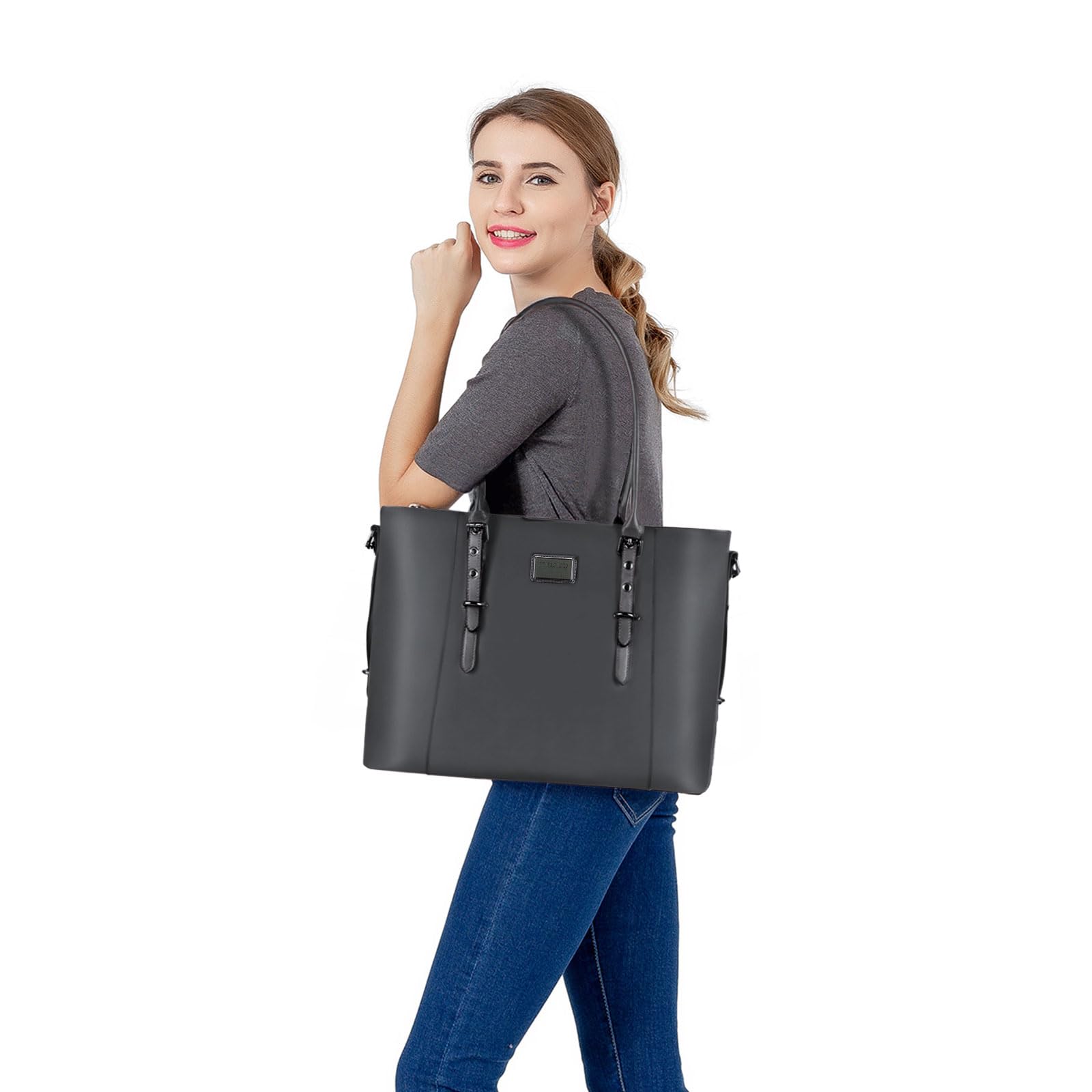 Foto 6 pulgar | Bolsa Mosiso Para Portátil, Piel Sintética, Impermeable, 15-16 Pulgadas, Gris - Venta Internacional.