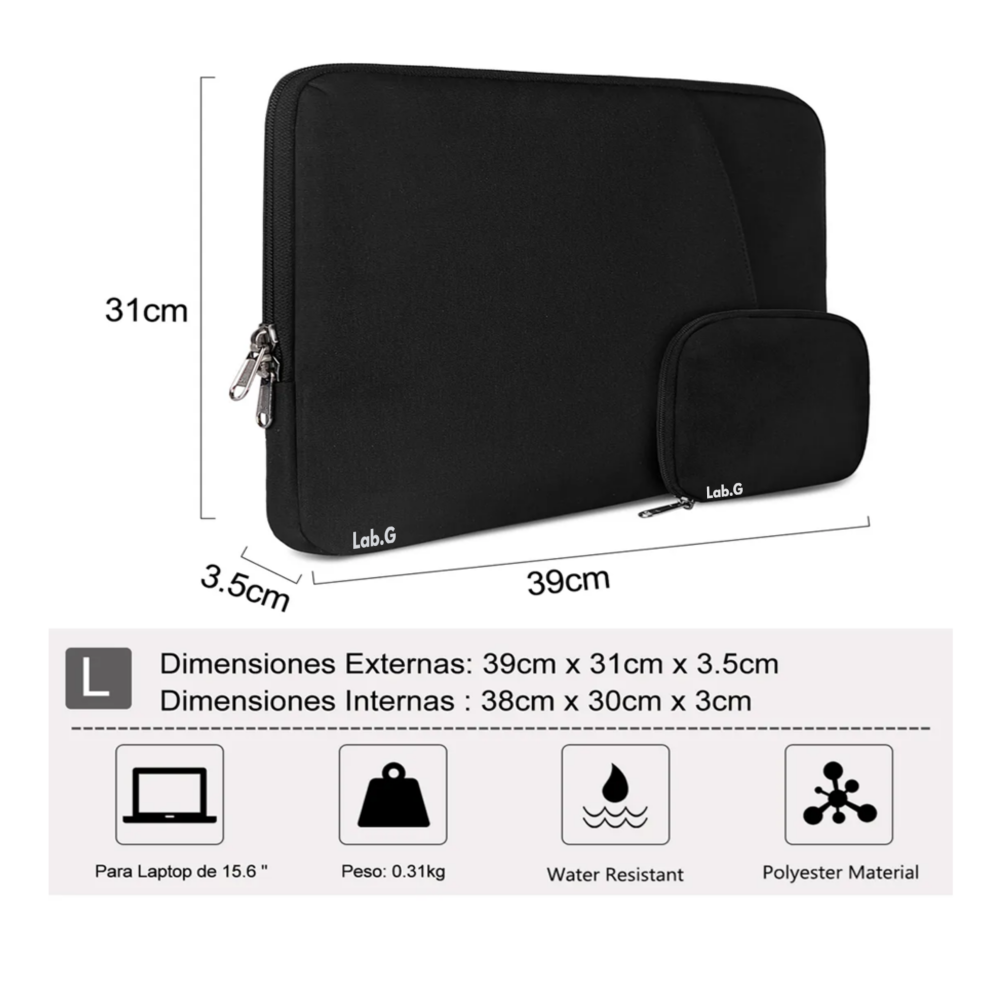 Foto 4 | Funda Para Laptop Maletín Impermeable 15.6 In Para Macbook Lab.g, Negro