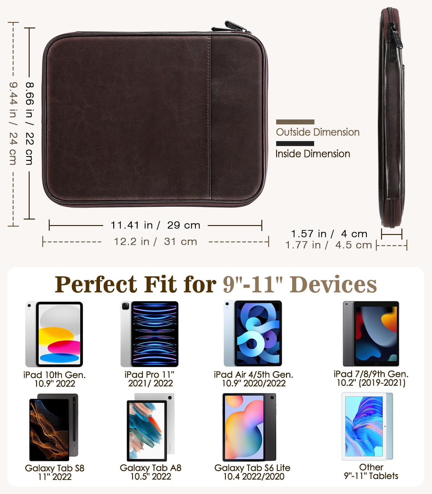 Foto 2 | Funda Para Tableta Moko De 9 A 11 Pulgadas, Compatible Con Ipad 10.9, Marrón Oscuro - Venta Internacional.