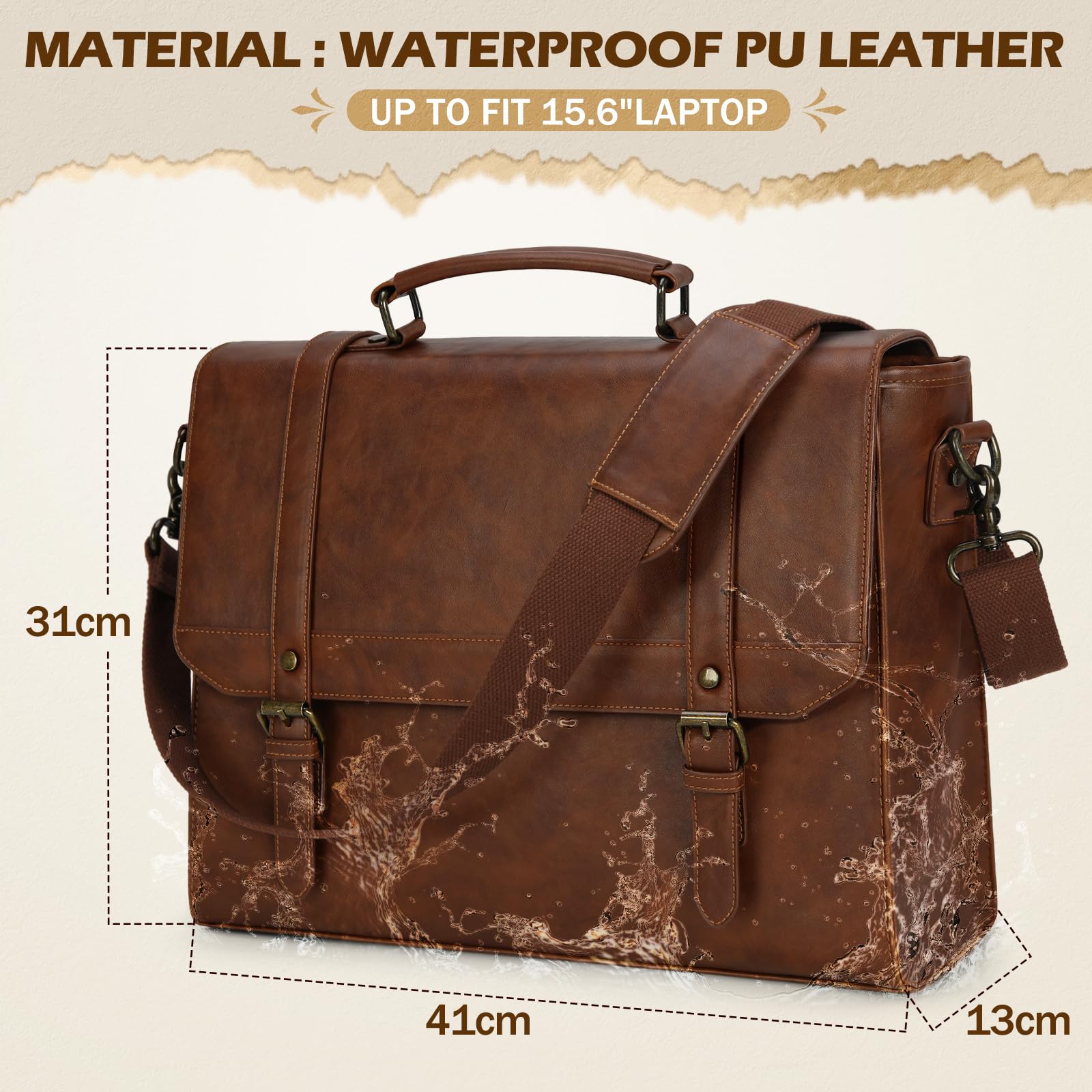 Foto 2 | Bandolera Igolumon, De Piel Vintage, Impermeable, 15.6 Pulgadas - Venta Internacional.