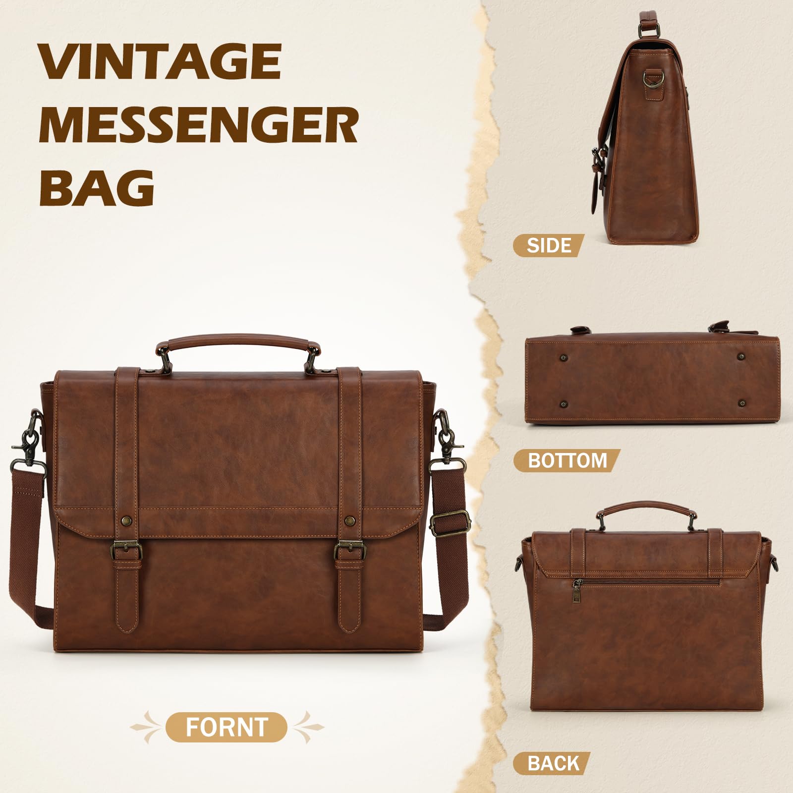 Foto 5 | Bandolera Igolumon, De Piel Vintage, Impermeable, 15.6 Pulgadas - Venta Internacional.