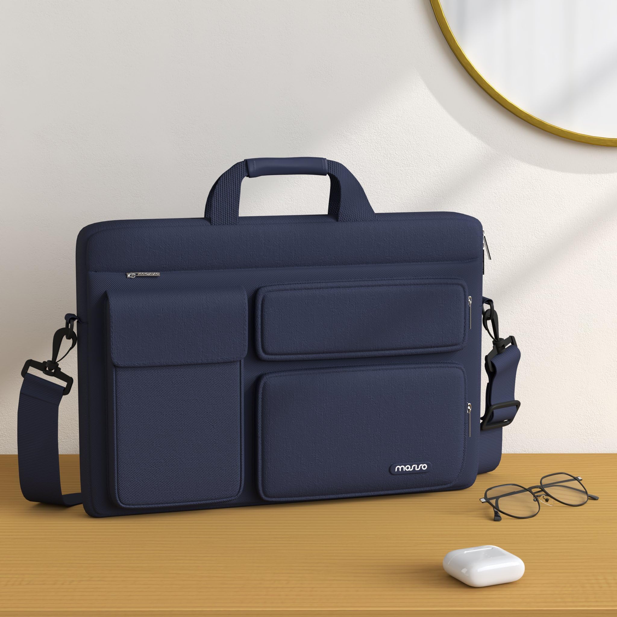 Foto 2 | Bolso De Hombro Para Portátil Mosiso De Poliéster Azul Marino De 15.6 Pulgadas - Venta Internacional.