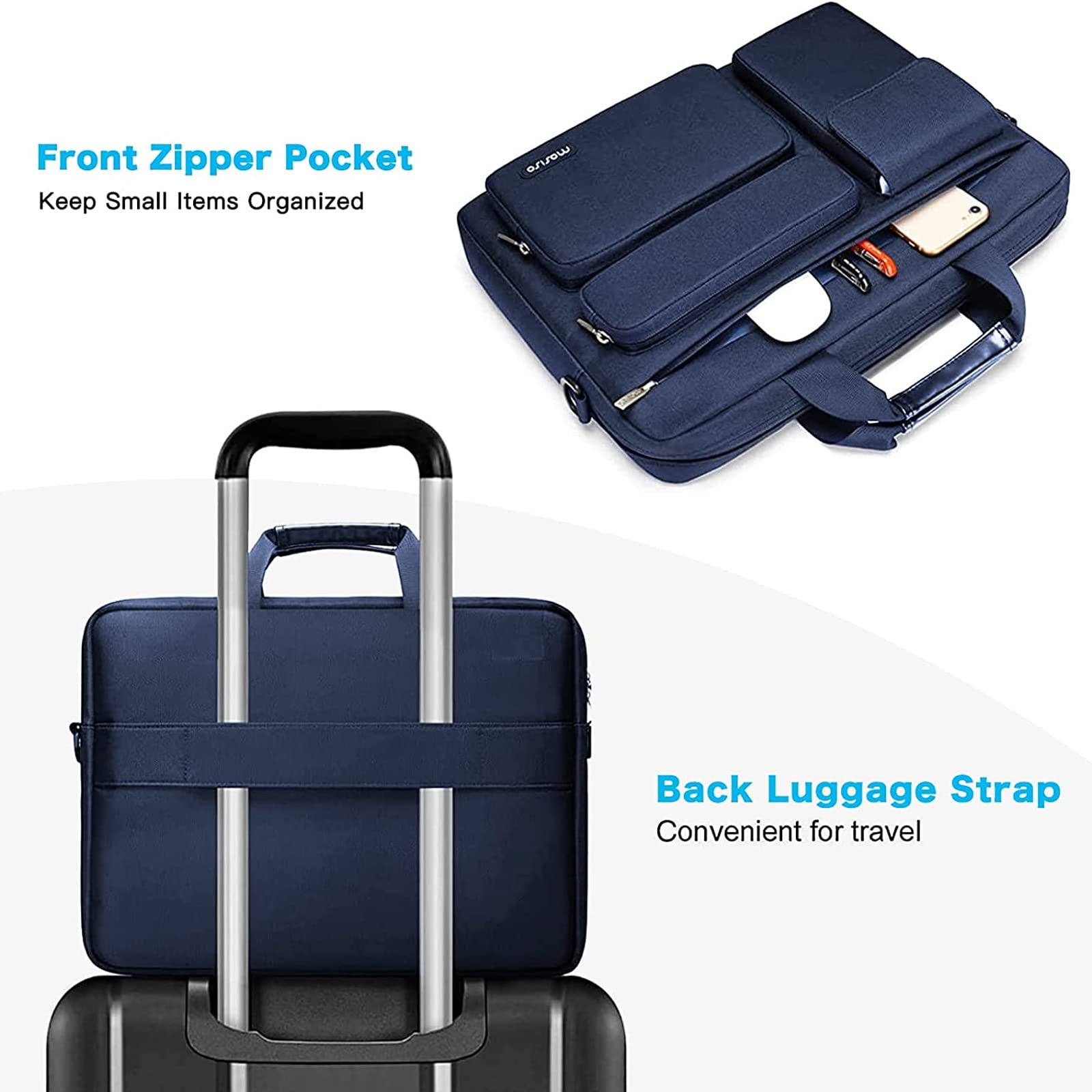 Foto 3 | Bolso De Hombro Para Portátil Mosiso De Poliéster Azul Marino De 15.6 Pulgadas - Venta Internacional.