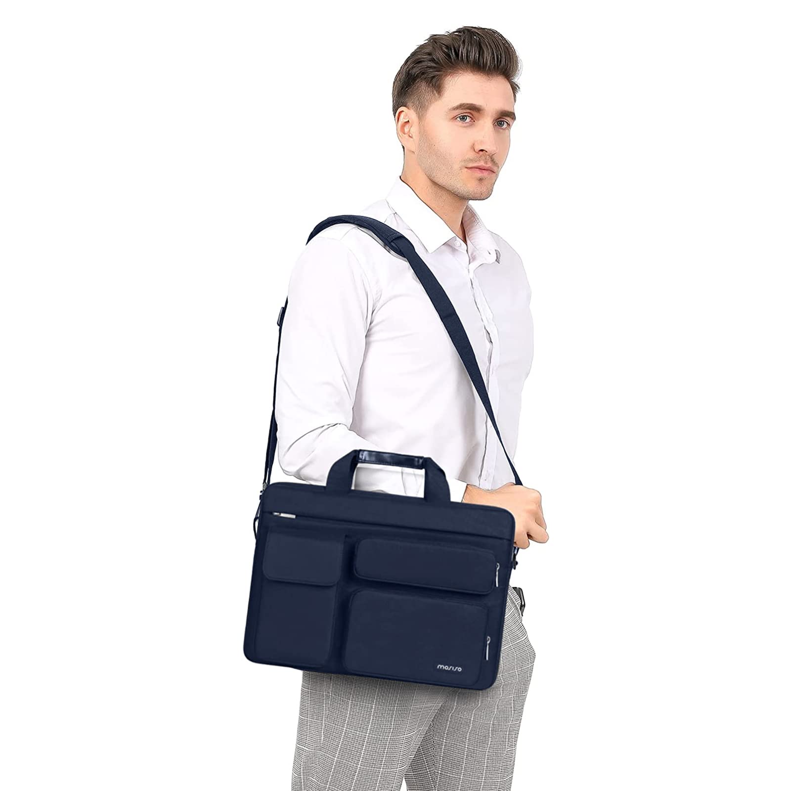 Foto 6 | Bolso De Hombro Para Portátil Mosiso De Poliéster Azul Marino De 15.6 Pulgadas - Venta Internacional.