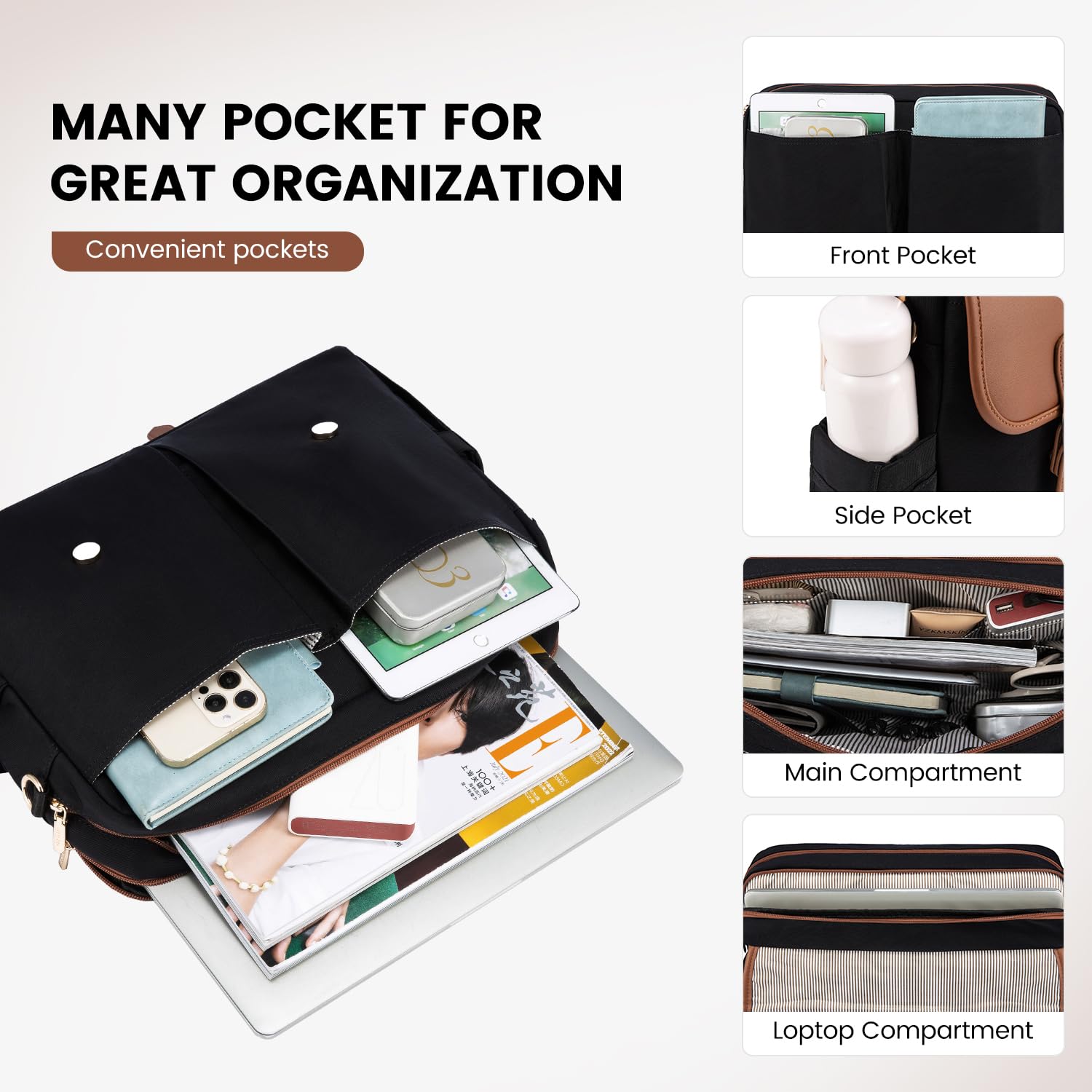 Foto 4 | Bolsa Para Portátil Lovevook Para Mujer De 15.6 Pulgadas  Marrón Y Negro - Venta Internacional.