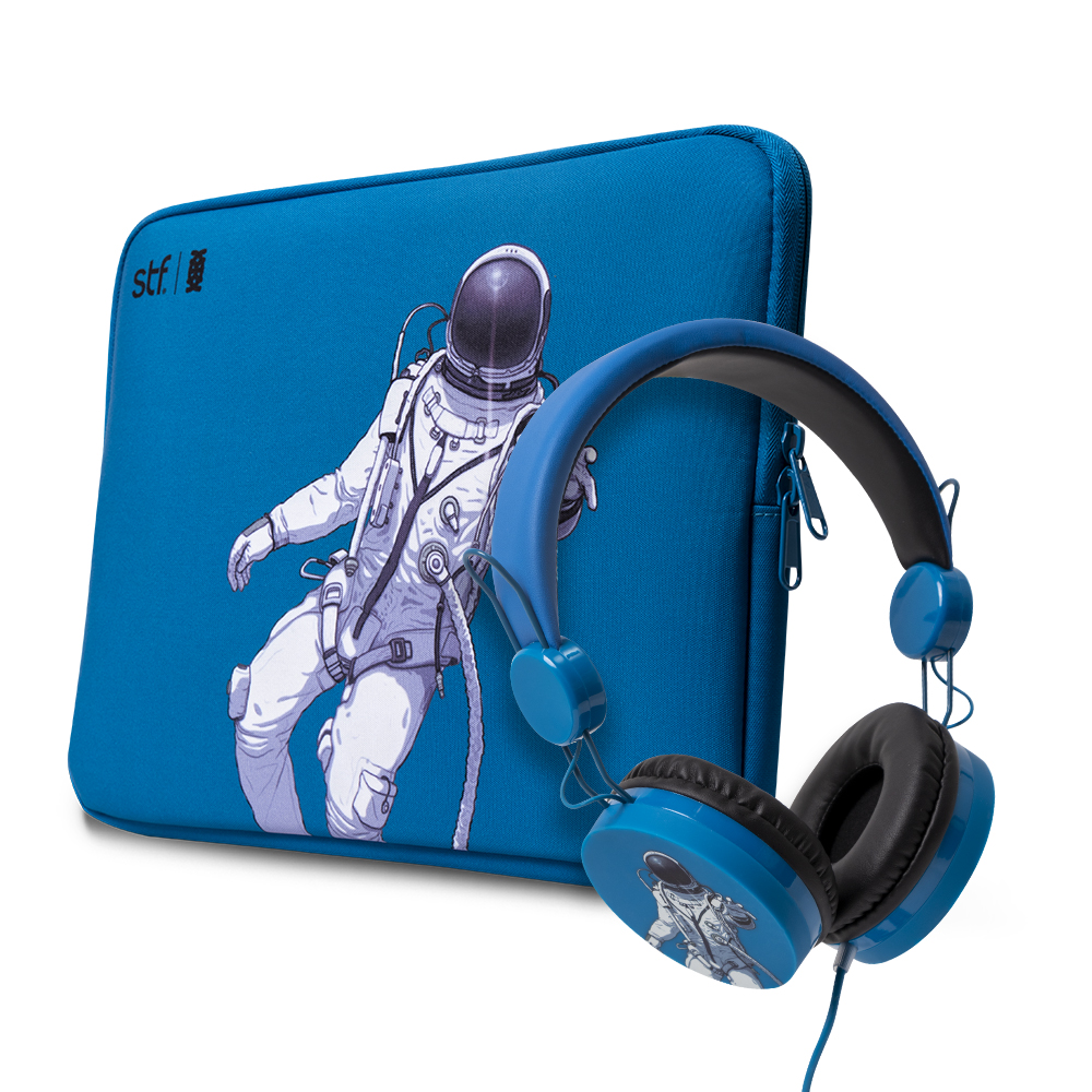 Combo 2 en 1 Funda Laptop 14inc y Audífono Alámbrico STF Mobile color Azul On Ear